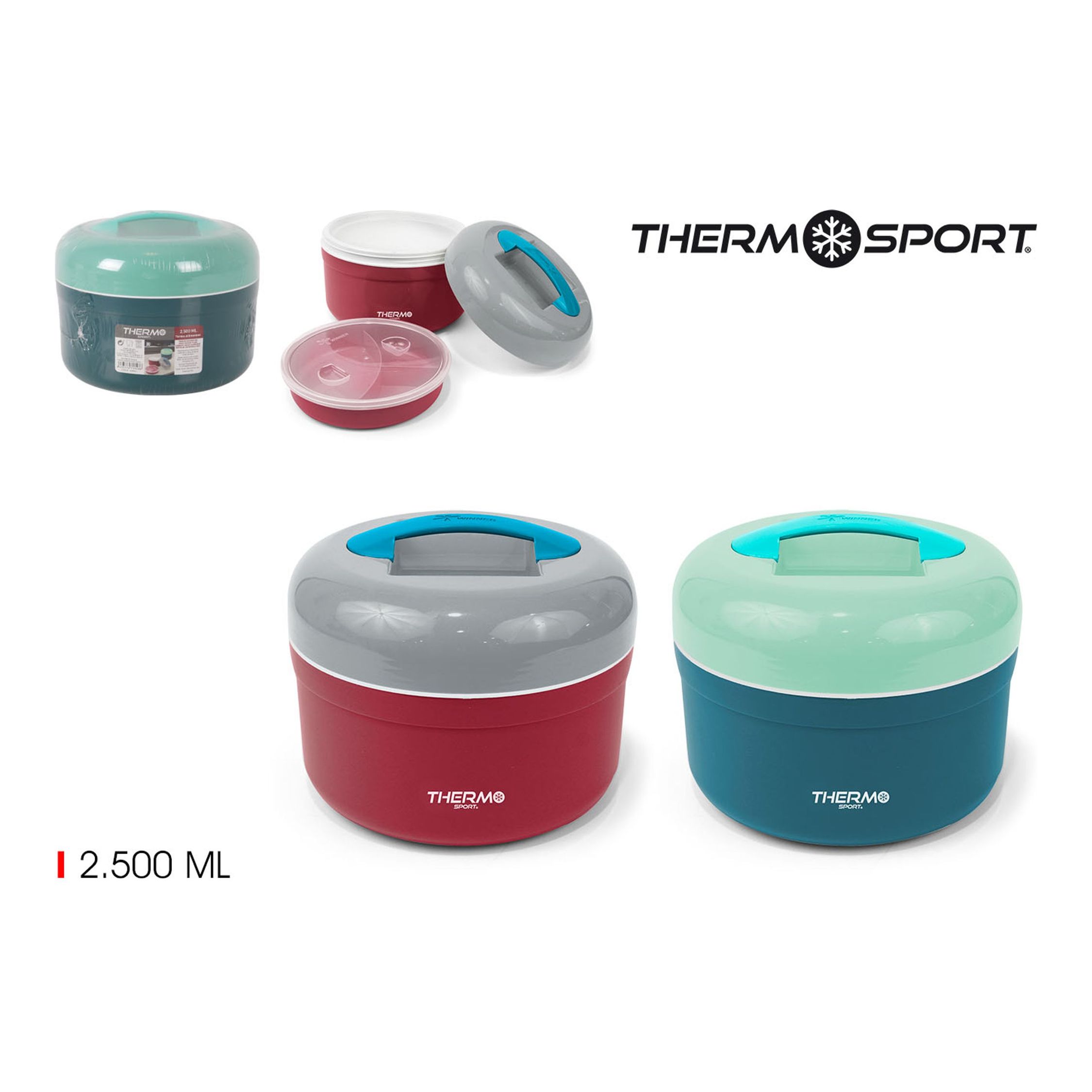 THERMOSPORT - Termo Alimentos Plástico 2500ml (Colores Surtidos) - Acero Inoxidable, Conservación Térmica, Hermético - Práctico y Portátil