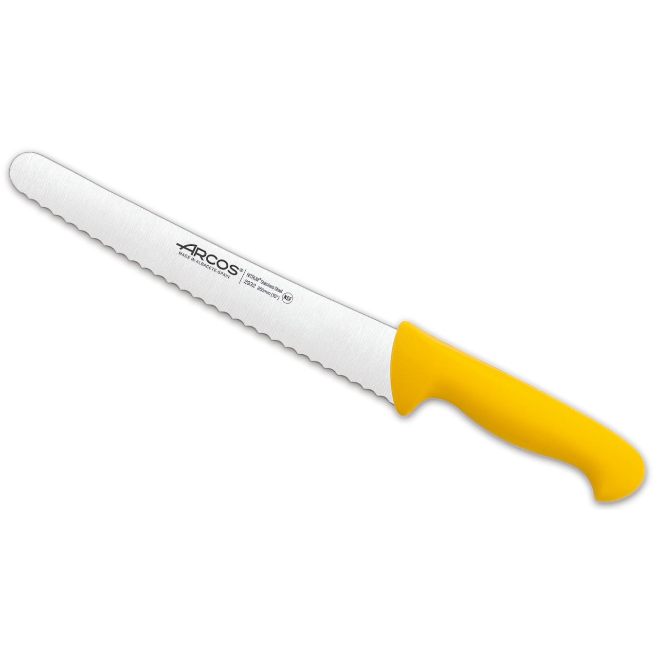 Arcos Cuchillo Pastelería / Cuchillo para Pasteles Acero Inoxidable Nitrum y Hoja 250 mm. Corta,ecciona y corta bases para pasteles. Serie 2900. Mango ergonómico polipropileno. Color amarillo.
