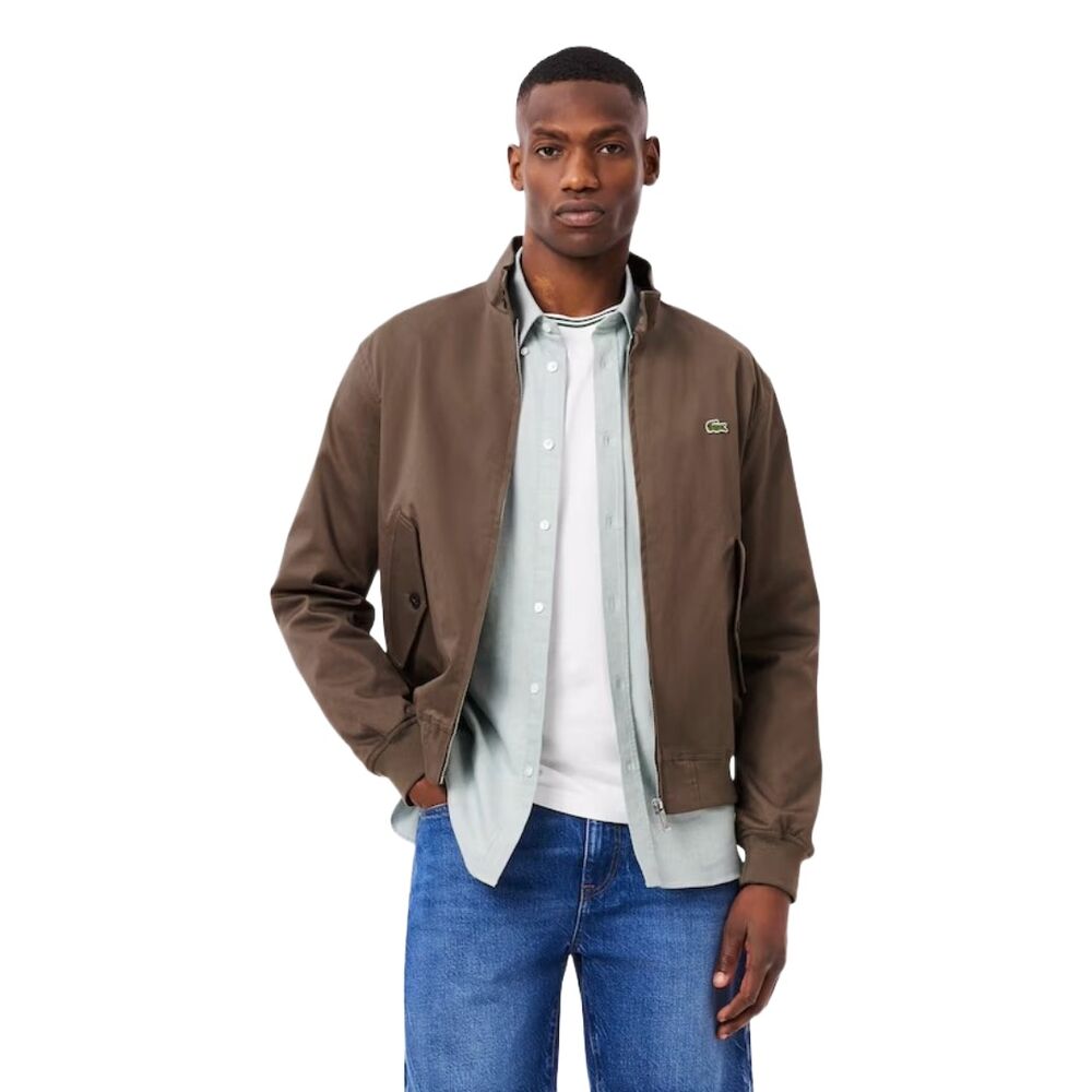 Chaqueta Marrón Lacoste Harrington de Sarga Hidrófuga de Diseño Práctico