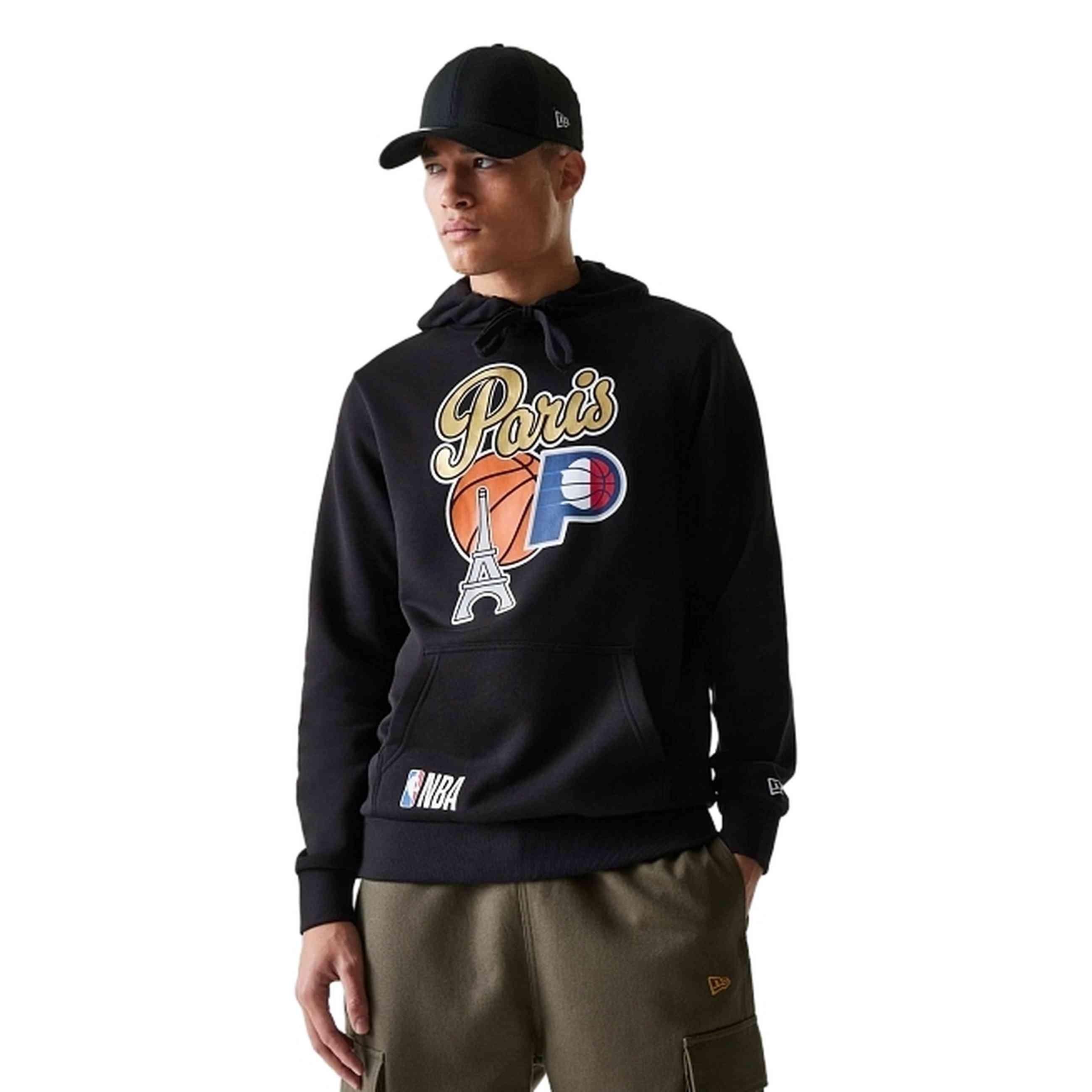 SUDADERA NEW ERA NEGRA PACERS NBA PARIS GAMES REGULAR HOODIE INDPAC
