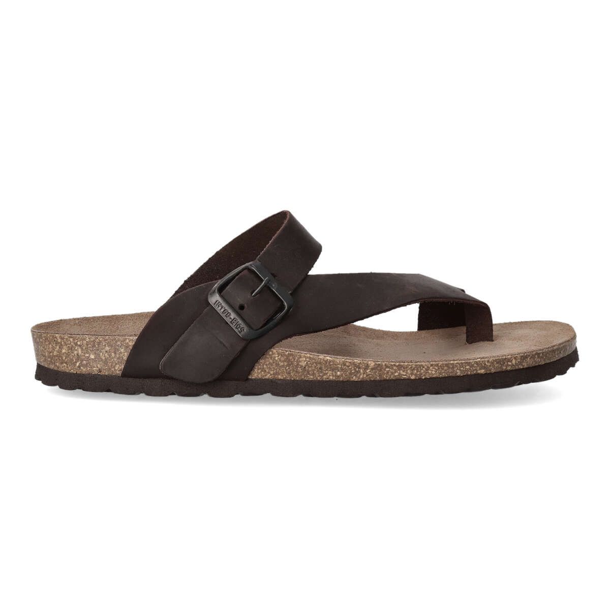 INTER-BIOS - Sandalias para hombre de piel natural con plantillas bio-anatómicas de corcho, color moka, diseño ajustable con hebilla