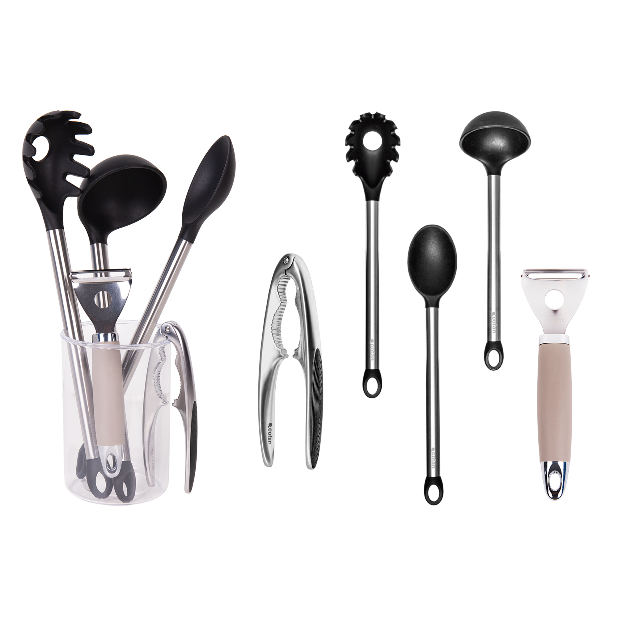 Cofan Pack de 6 utensilios para la cocina | Utensilios de cocina en color negro | Gama Neige