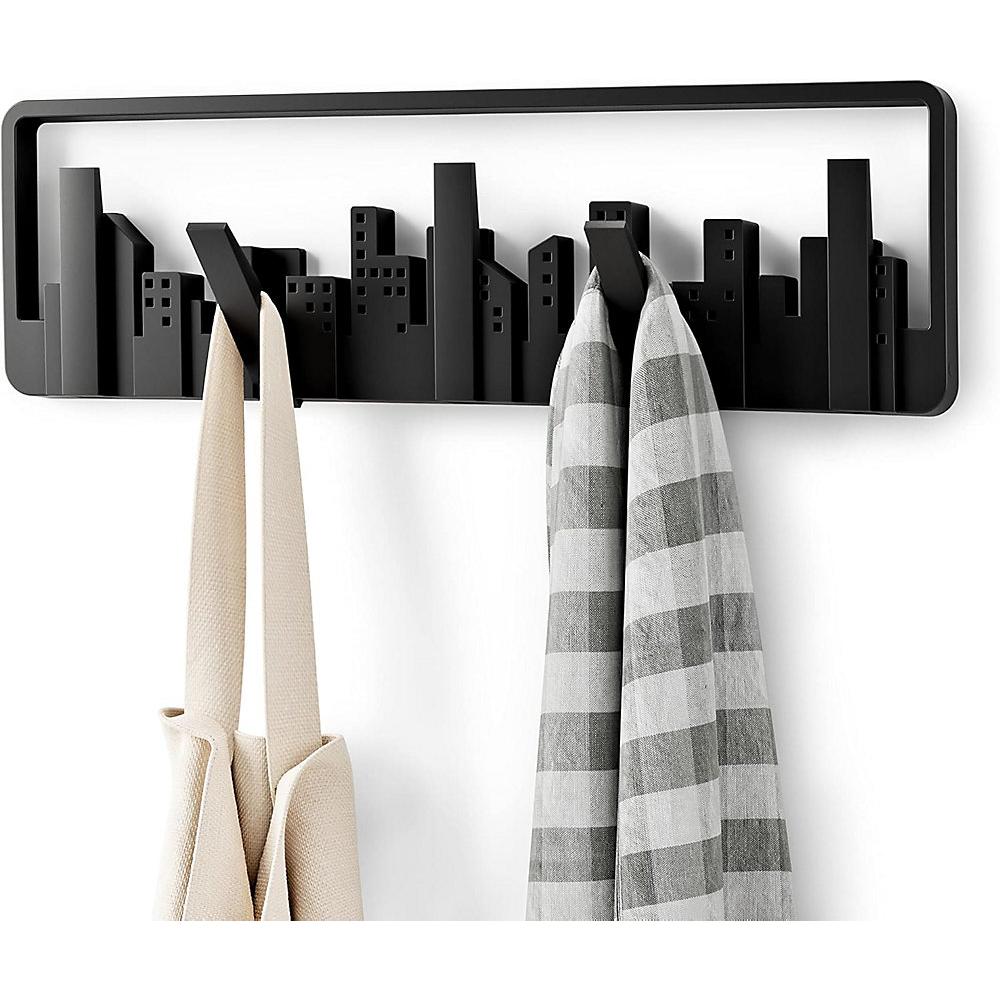 Perchero de pared con 5 ganchos de plástico moldeado, color negro