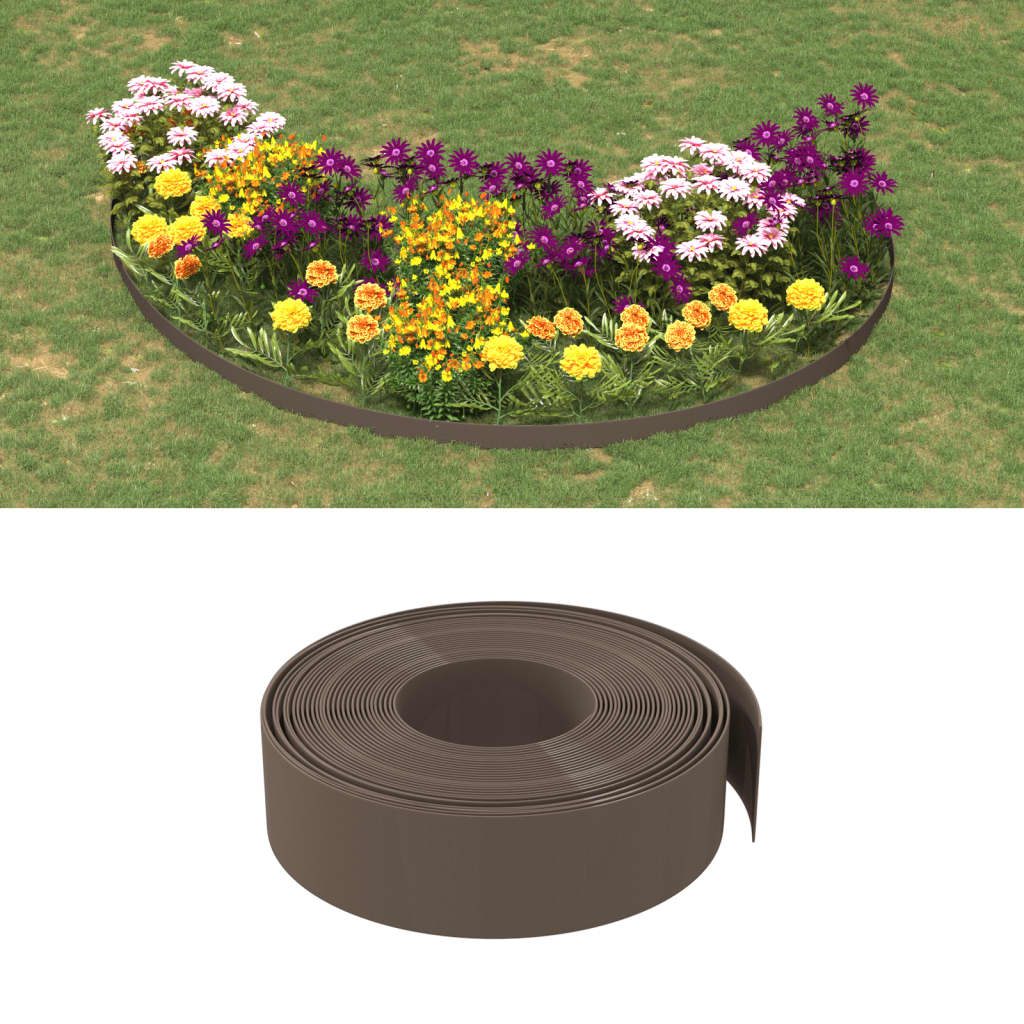vidaXL Bordura de Jardín Rollo de Borde Flexible Polietileno 10 m 15 cm Color Gris,  Marrón,  Negro y mas