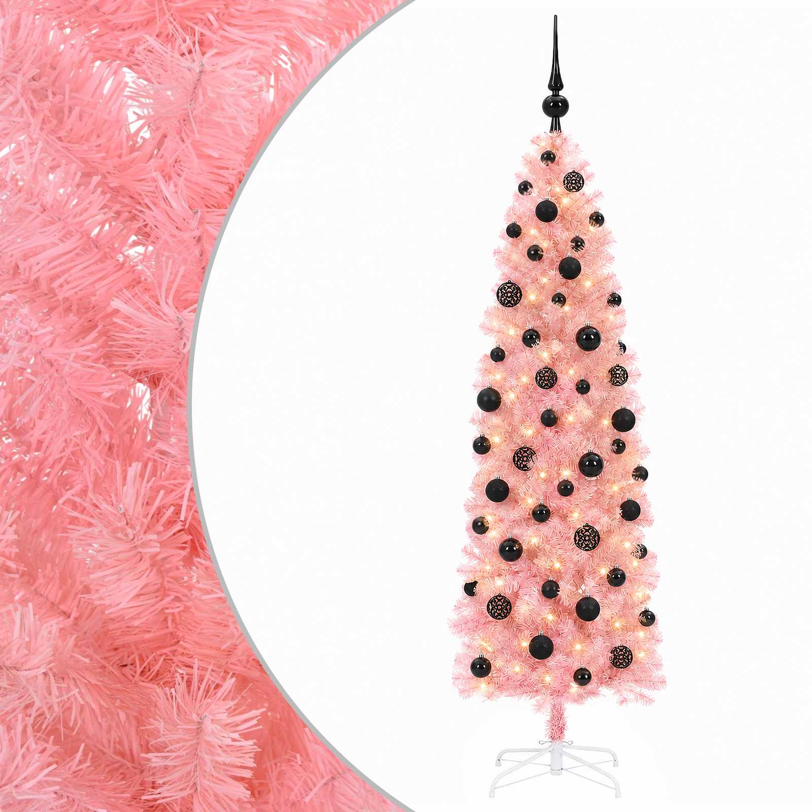 vidaXL Árbol de Navidad artificial estrecho con bolas 240 cm 300 LED
