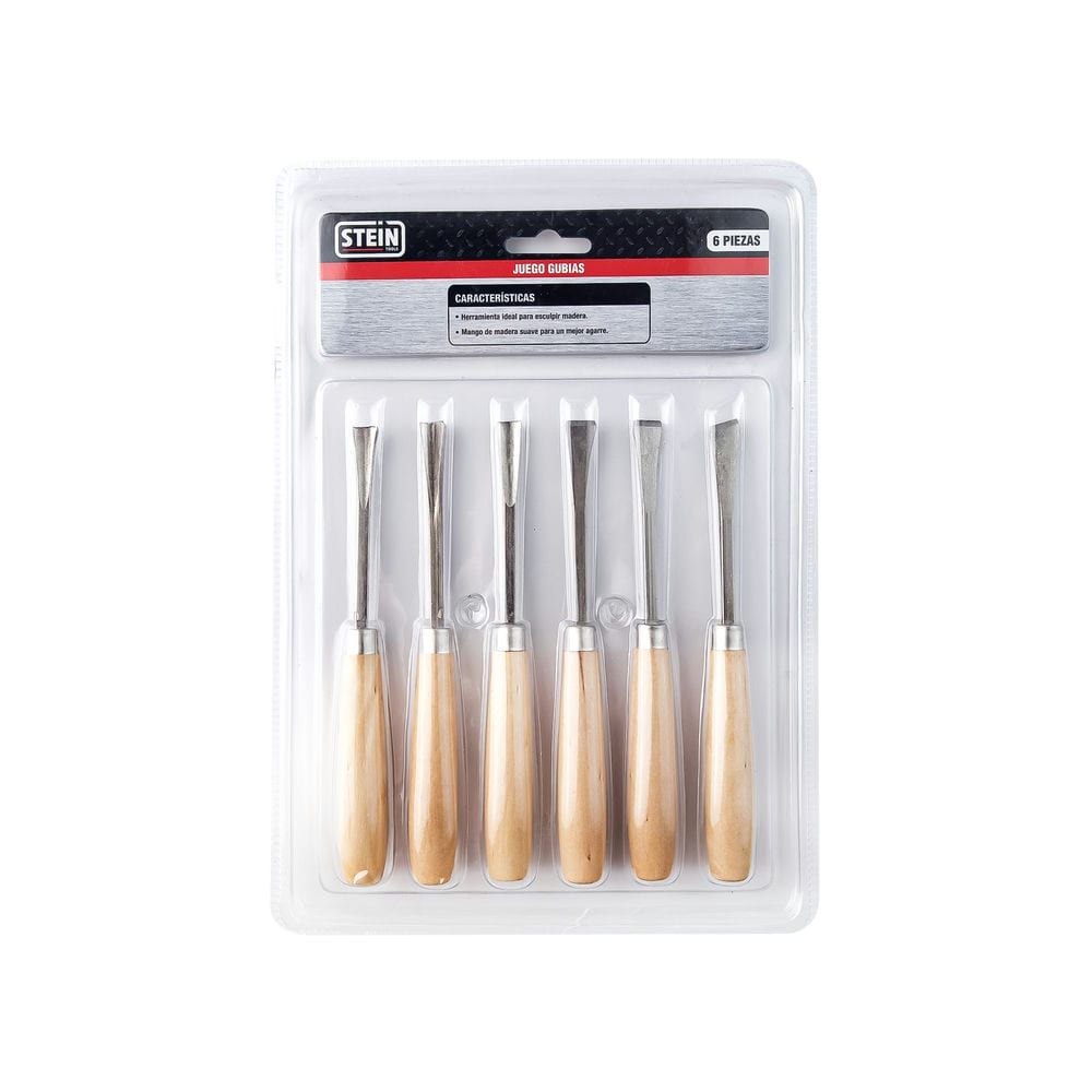 Juego de Gubias Stein 6 Piezas 170mm | Acero Endurecido, Mango Madera Pulida, Tallado Suave, Grabado y Modelado