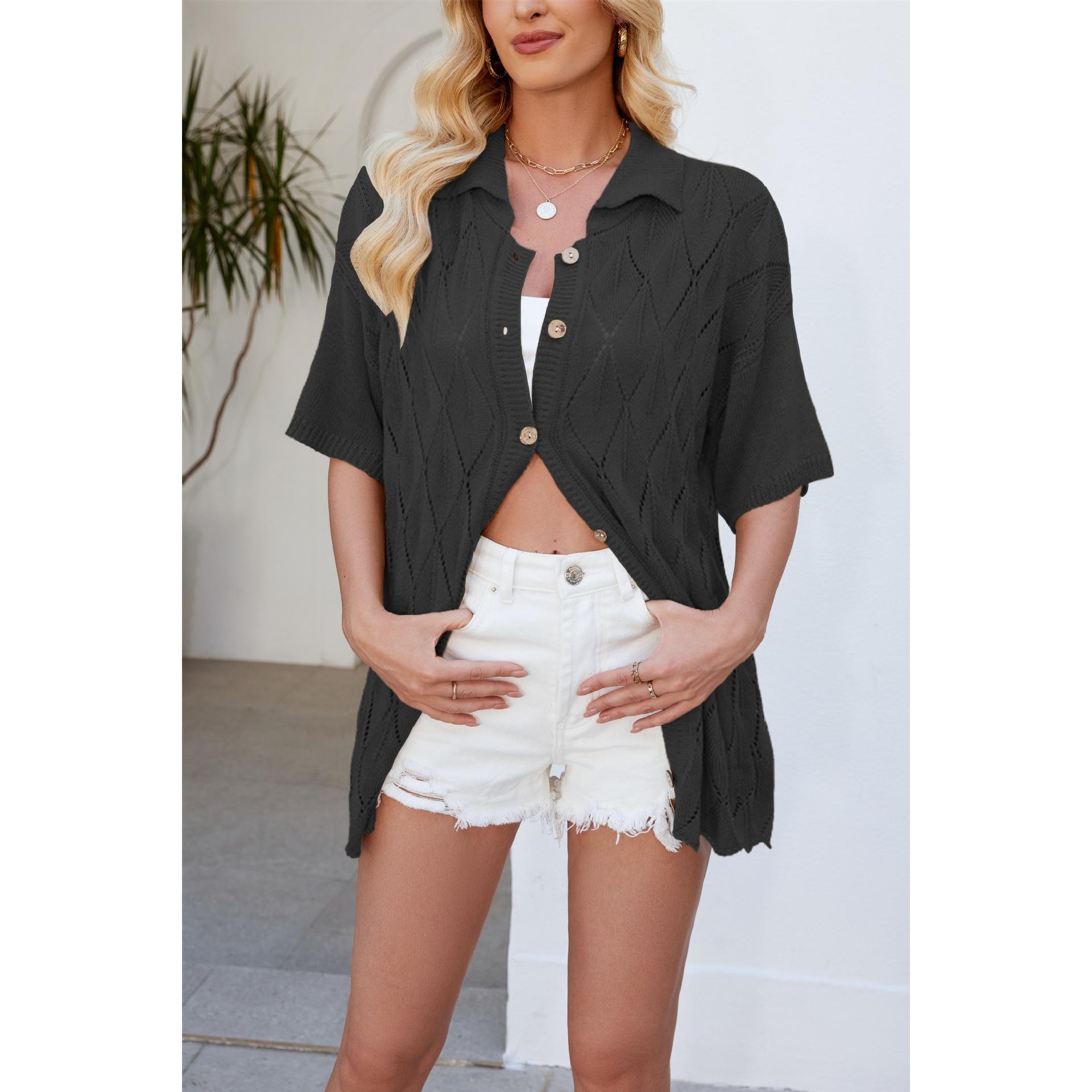 TK Cárdigan informal holgado con cuello para mujer, manga corta, primavera/verano