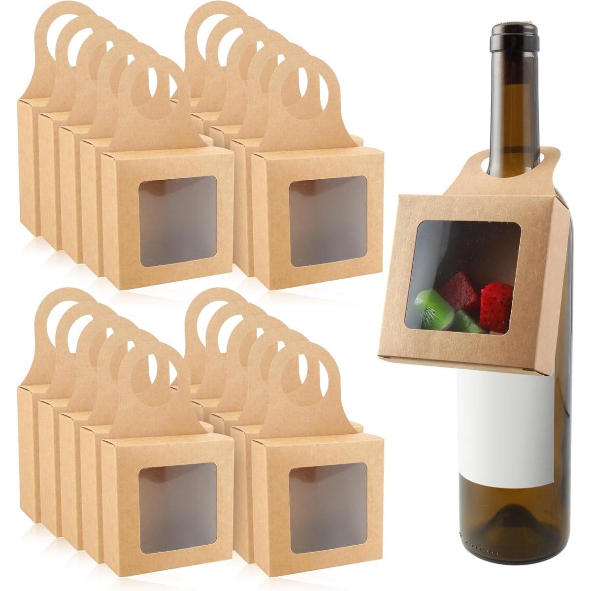 20 unidades - Caja de cartón kraft para botellas de vino - Bolsa de cartón kraft para vino para cumpleaños y bodas - Cajas de regalo cuadradas - Cajas de regalo cuadradas de cartón fáciles de armar - Cajas pequeñas - Caja de embalaje de cartón kraft