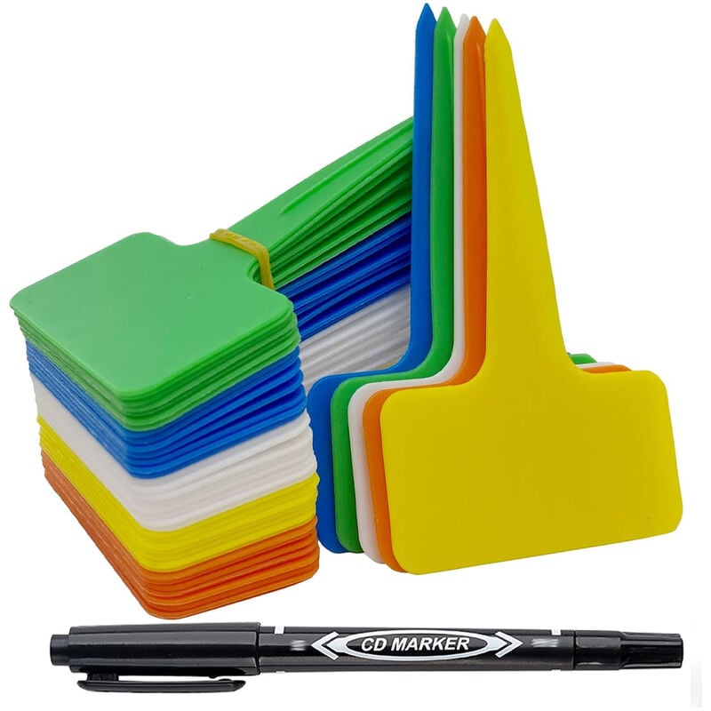 100 etiquetas de plástico para jardín exterior, marcadores reutilizables multicolores