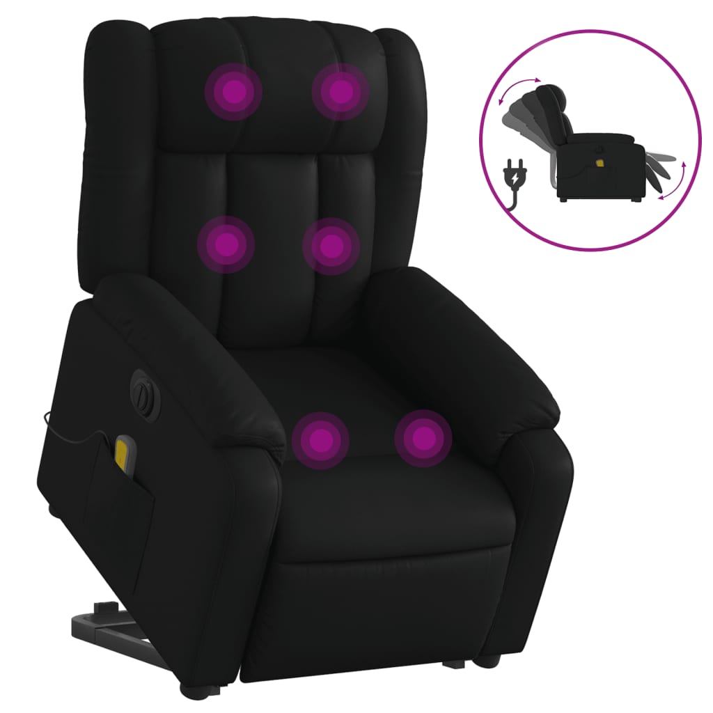 Vidaxl Sillón de Masaje Eléctrico Elevable de Cuero Sintético Negro