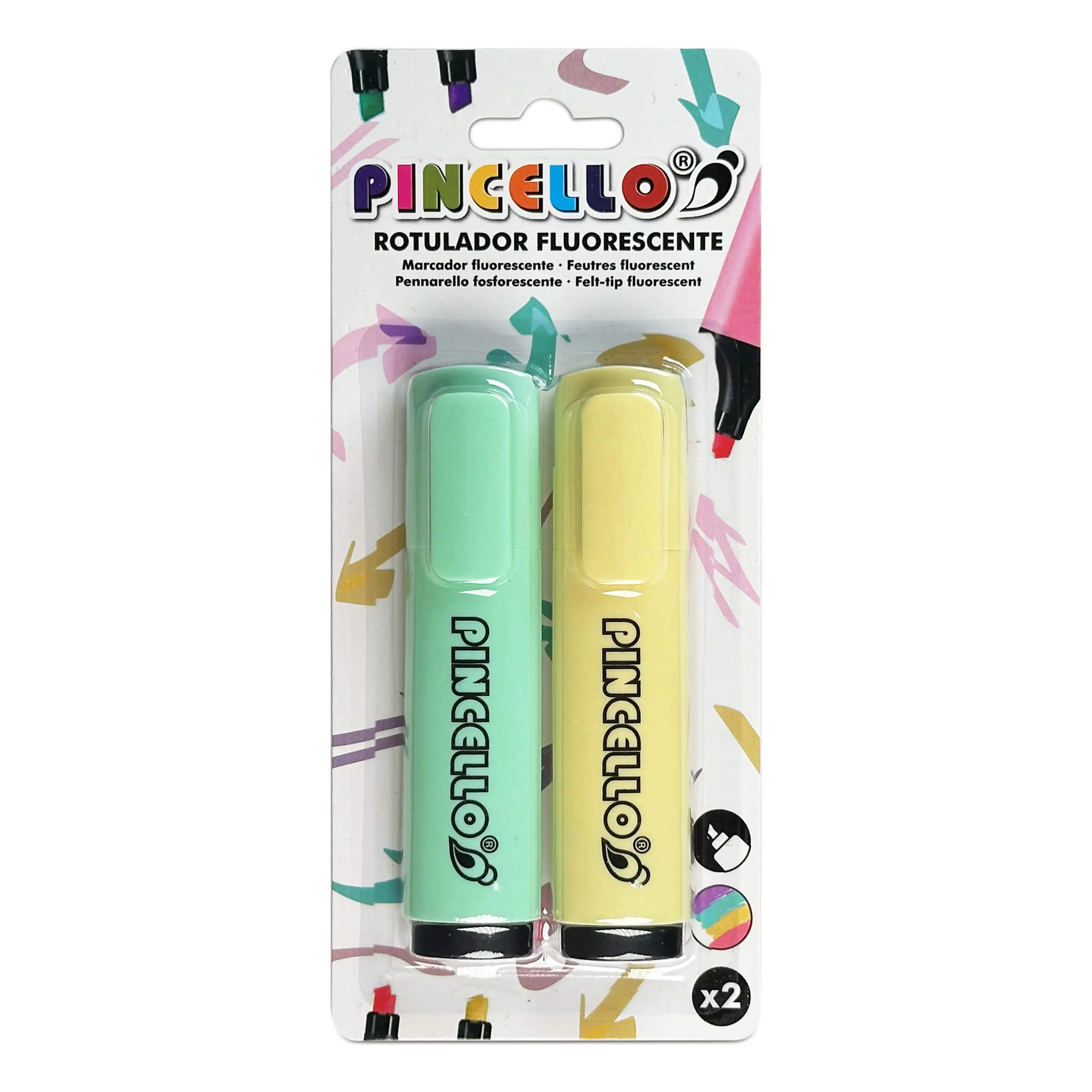 Pack de 2 Subrayadores Color Pastel Varios Colores | Set de 2 Rotuladores Pastel Color Amarillo, Naranja, Verde, Lila