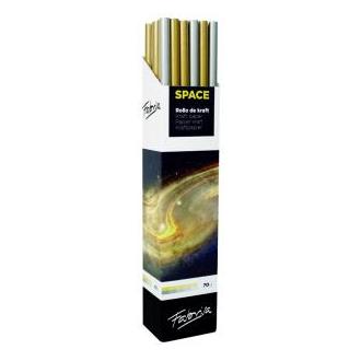 Fabrisa space 2c expositor de 30 rollos de papel regalo - papel kraft verjurado de 70gr - medidas del rollo 1x3m - colores oro y plata