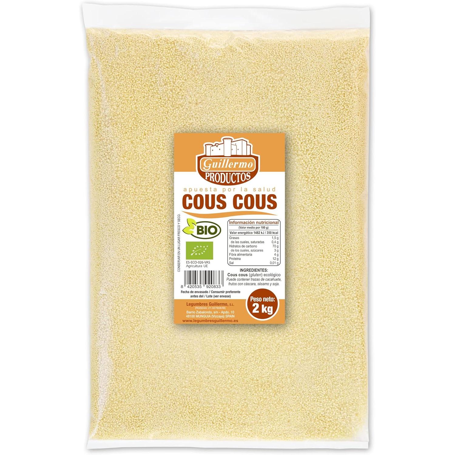Guillermo | Cuscús BIO - Bolsa 2kg. | 100% ecológico | Cous cous | Ayuda a reparar y fortalecer la musculatura | Rico en fibra