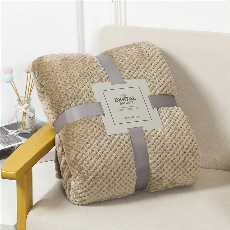 OmHom Manta De Felpa Coral Japonesa 300gsm Estilo Primavera Verano Suave Y Fluffy Falso Pelo De Mink Cubierta De Sofá Sólida Manta De Cama En Cuadros