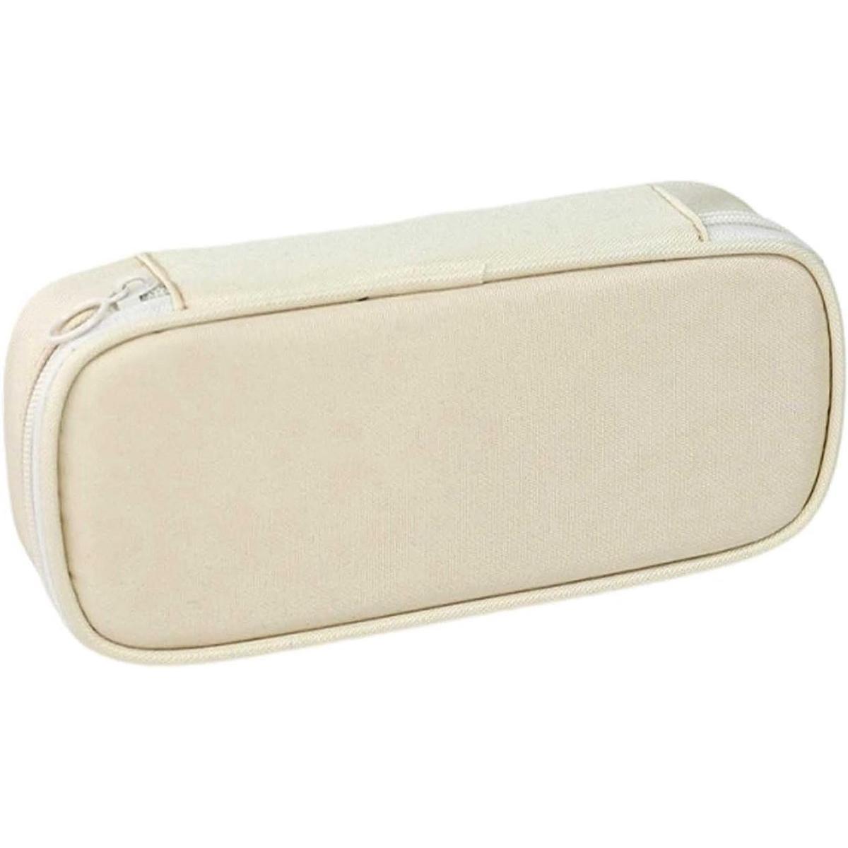 Portalápices grande - Portalápices rectangular multifuncional - Estuche para lápices con compartimentos - Organizador de material de escritura - para oficina, universidad, niños, adolescentes y adultos - Beige
