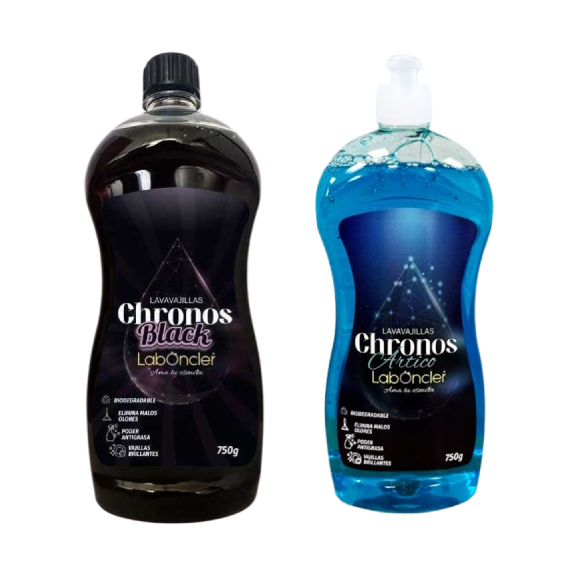 Lavavajillas Líquido a Mano Ultra Concentrado CHRONOS, Gran Poder Desengrasante, Elimina malos olores, Espumante, Aroma Canela, Ropa Limpia y NUEVO BLACK CEREZA Pack de 2
