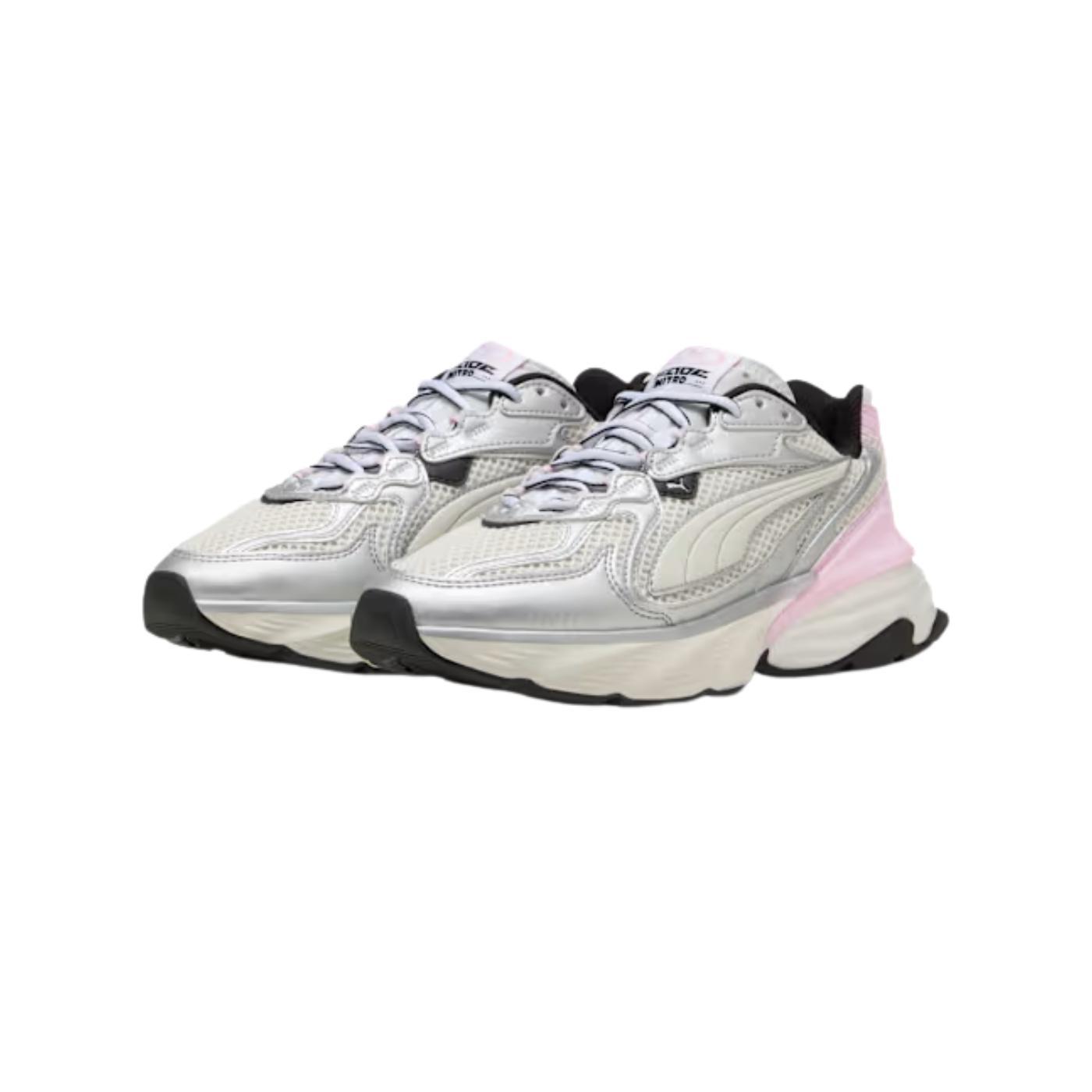 Zapatillas puma fade nitro ls plata rosa de mujer.