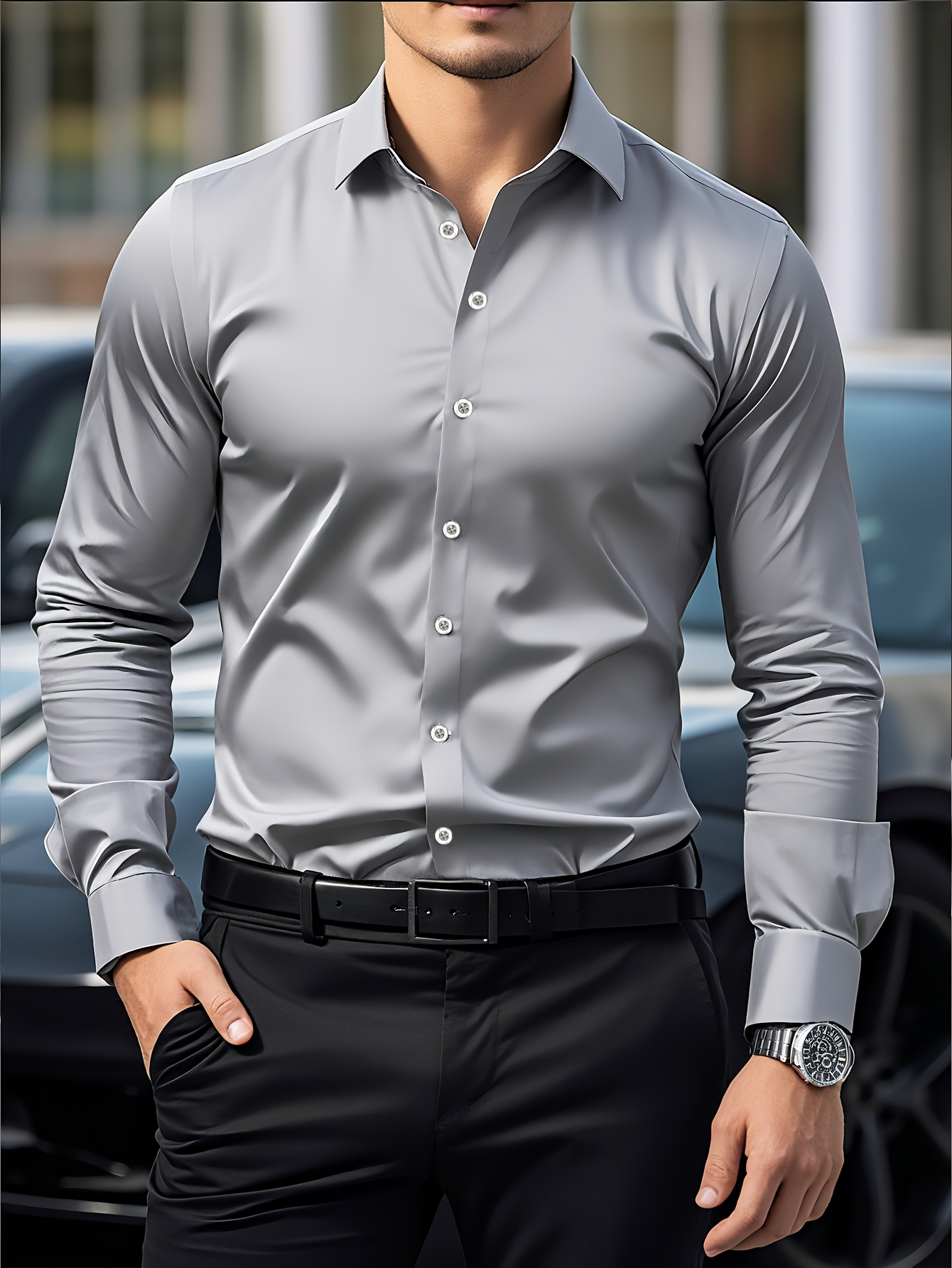 TK Camisa De Hombre FGKKS Sólida De Larga Manga Elasticidad Múltiples Colores Calidad Básica Casual Estilo Inteligente