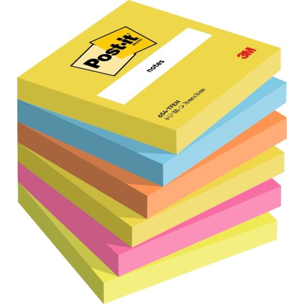 Post-it pack de 6 blocs de 100 notas adhesivas reposicionables - forma cuadrada - 76x76mm - colores surtidos