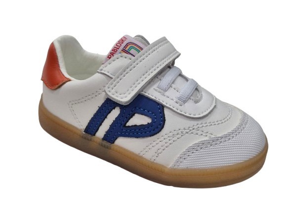 Zapatillas Deportivas Con Velcro Barefoot Para Niños, Marca Pablosky, En Color Blanco Y Azul. Pablosky