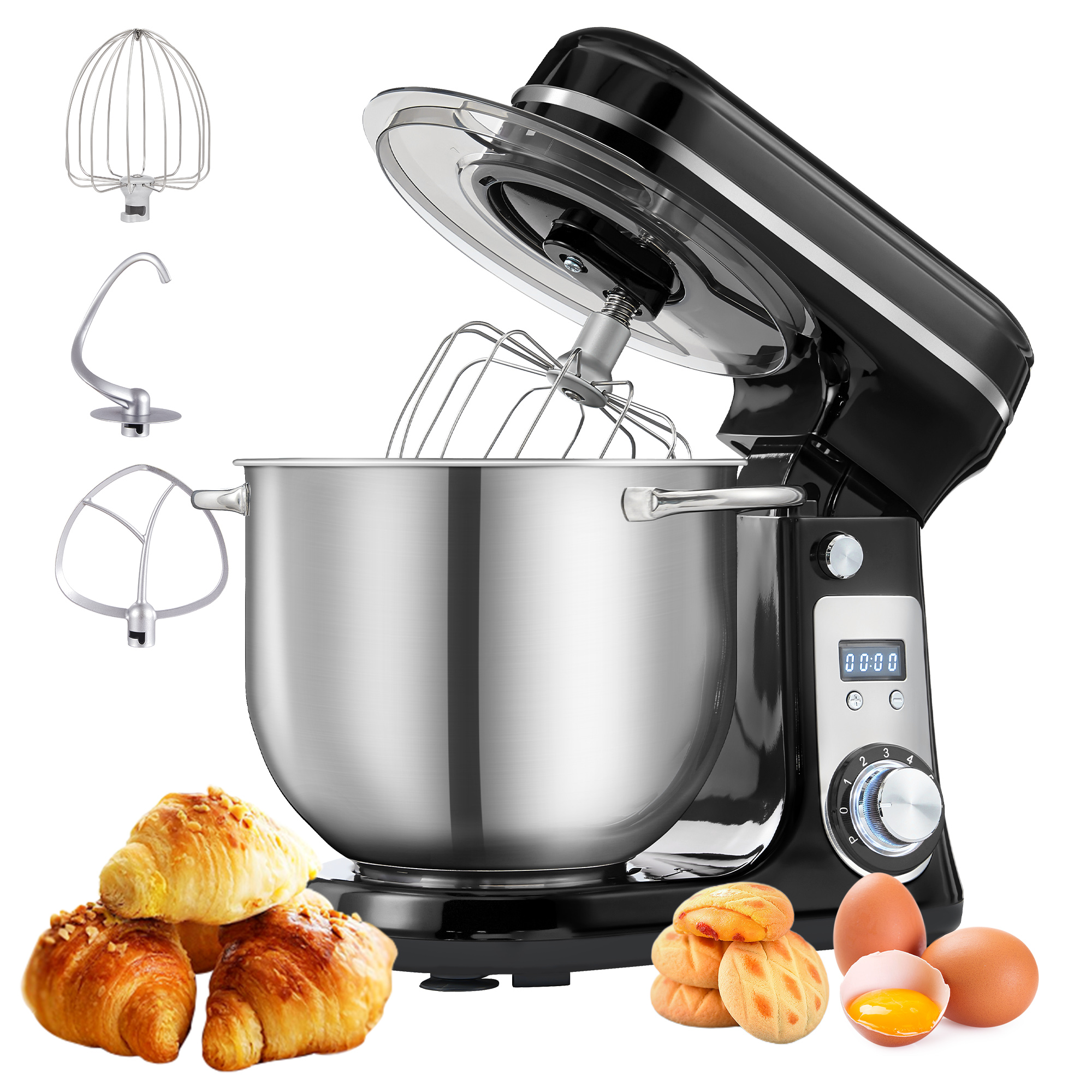 BioloMix BM601,Kitchen Electric Stand Mixer,6L Capacity,1200W DC Quiet/Motor,LCD Screen&timer,6+Pulse Speeds,LOW Noise≤60dB,Tilt-Head Design