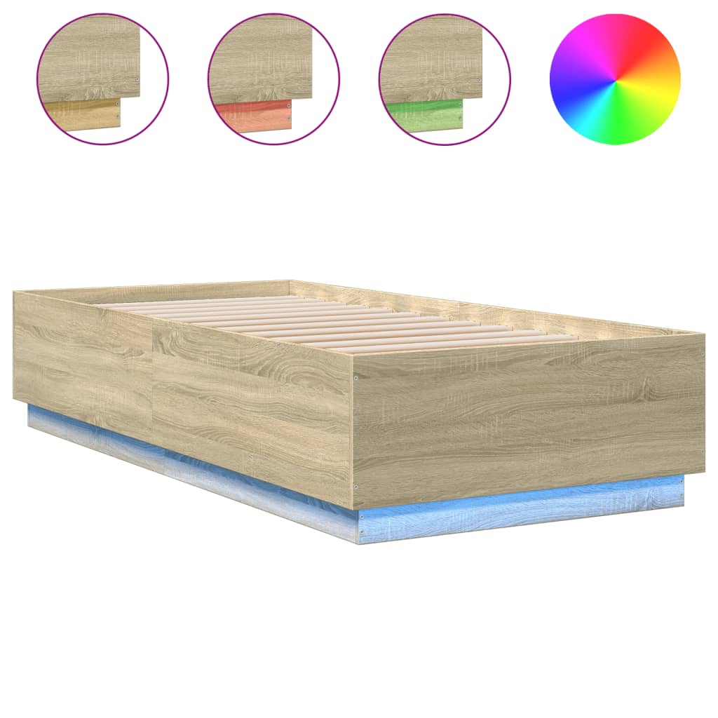 vidaXL Estructura de cama con luces LED madera roble Sonoma 90x200 cm