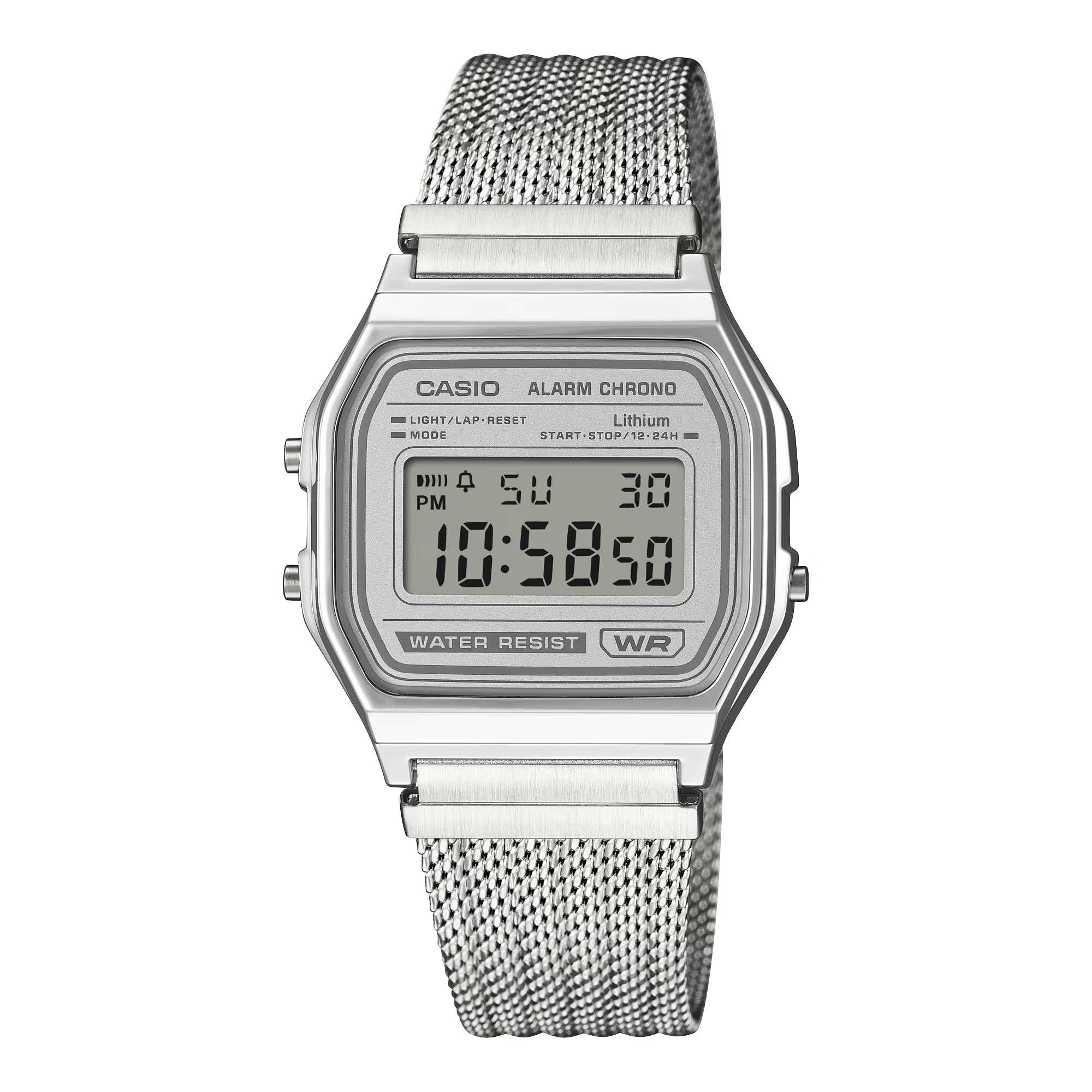 Reloj CASIO Vintage A158WEM-7EF - Digital plateado con malla - Resistente al agua