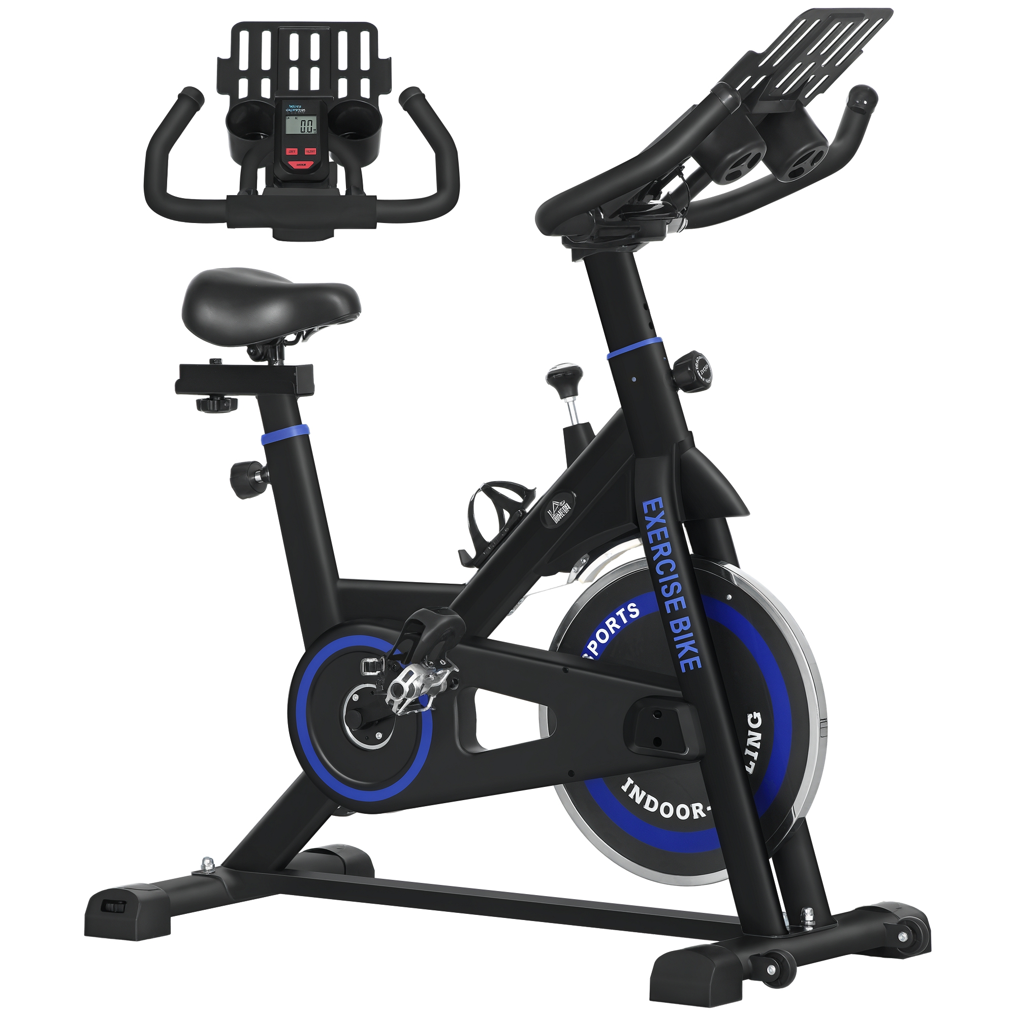 HOMCOM Bicicleta Estática con Resistencia Regulable Bici Estática Bicicleta de Fitness con Volante de Inercia 8 kg Pantalla LCD Manillar Asiento Ajustable Soporte para Tableta para Casa Gimnasio Azul