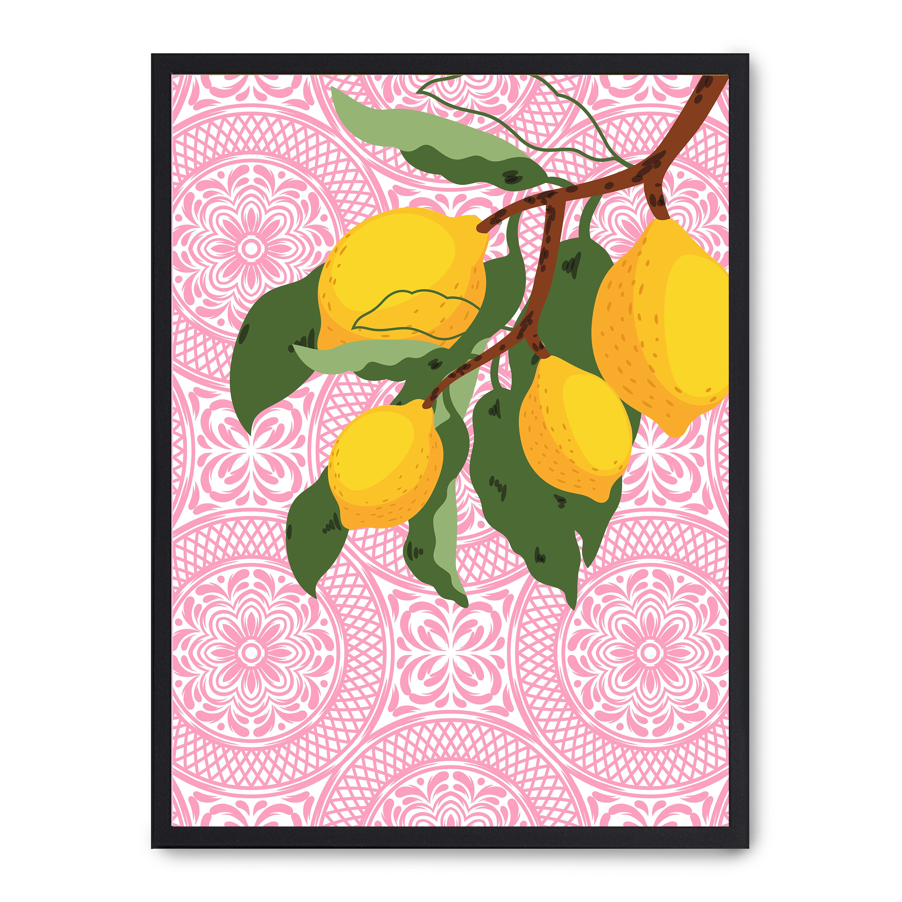 Lámina con marco negro CLUSTER OF LEMONS 21x30 cm, Póster impreso en papel de primera calidad de 180gr, montado sobre marco de madera MDF acabado en negro., Cocina - Gastronomía