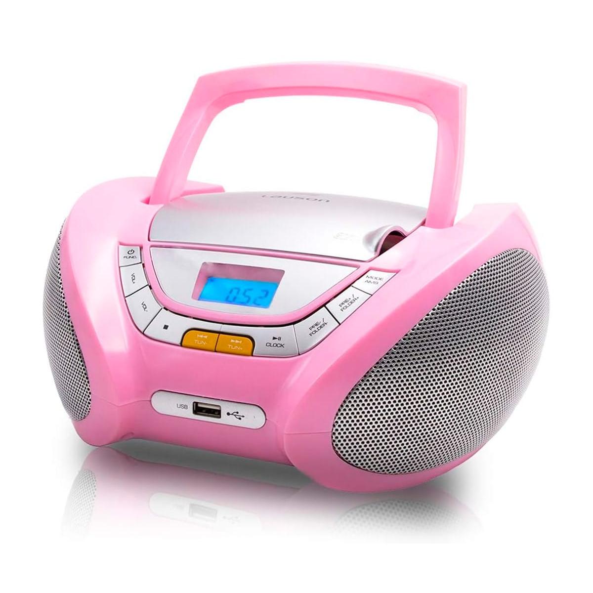 Lauson - Radiocassette portátil CP748 rosa con reproductor de CD, radio FM/PLL digital y altavoces integrados, alimentación por corriente o pilas UM-2