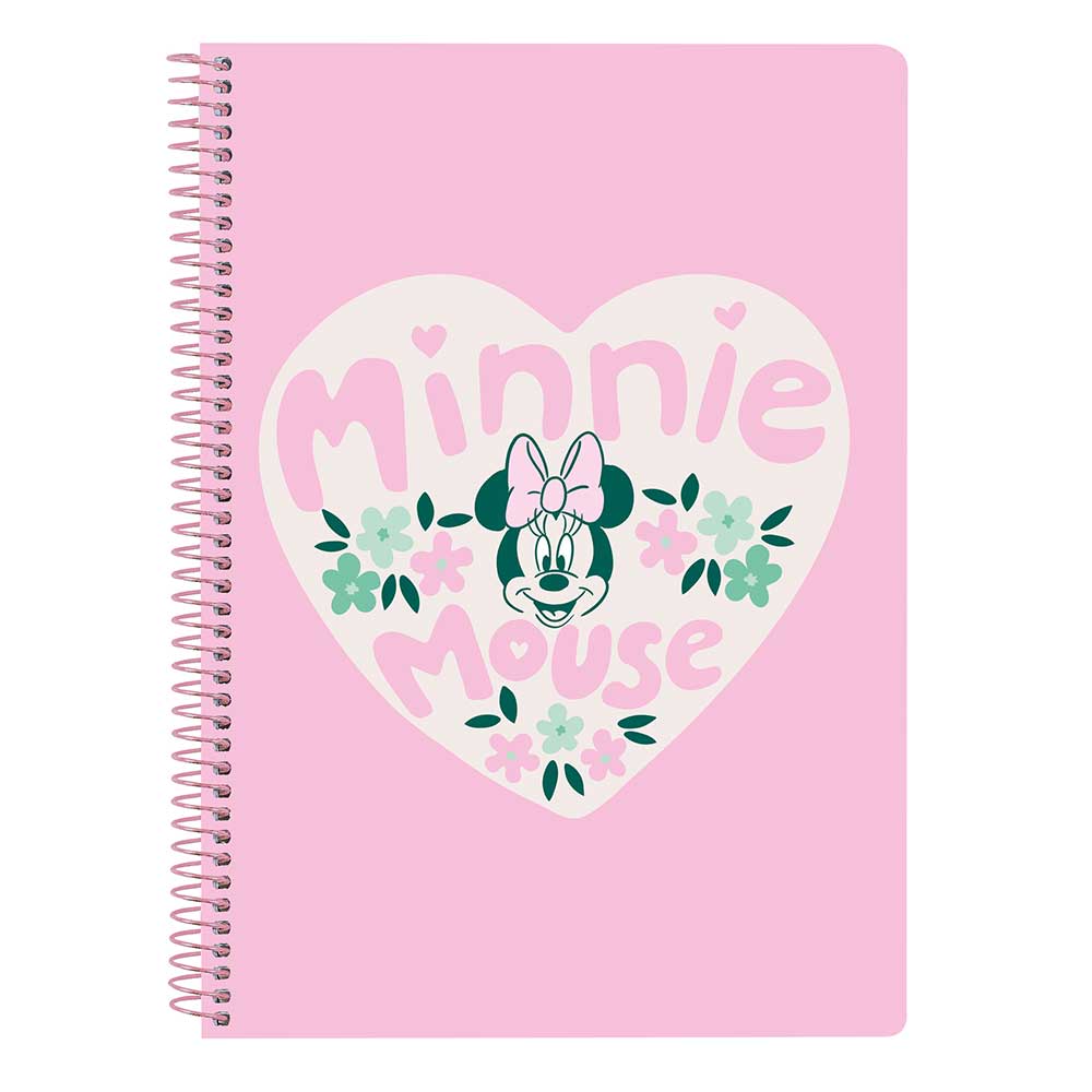 SAFTA | Libreta Folio Disney Minnie Mouse Minty, 80 Hojas Cuadrícula 4x4 mm con Margen, Tapas Duras Extraduras Glasofonadas, Espiral Metálico 62 Agujeros, 80 g/m²