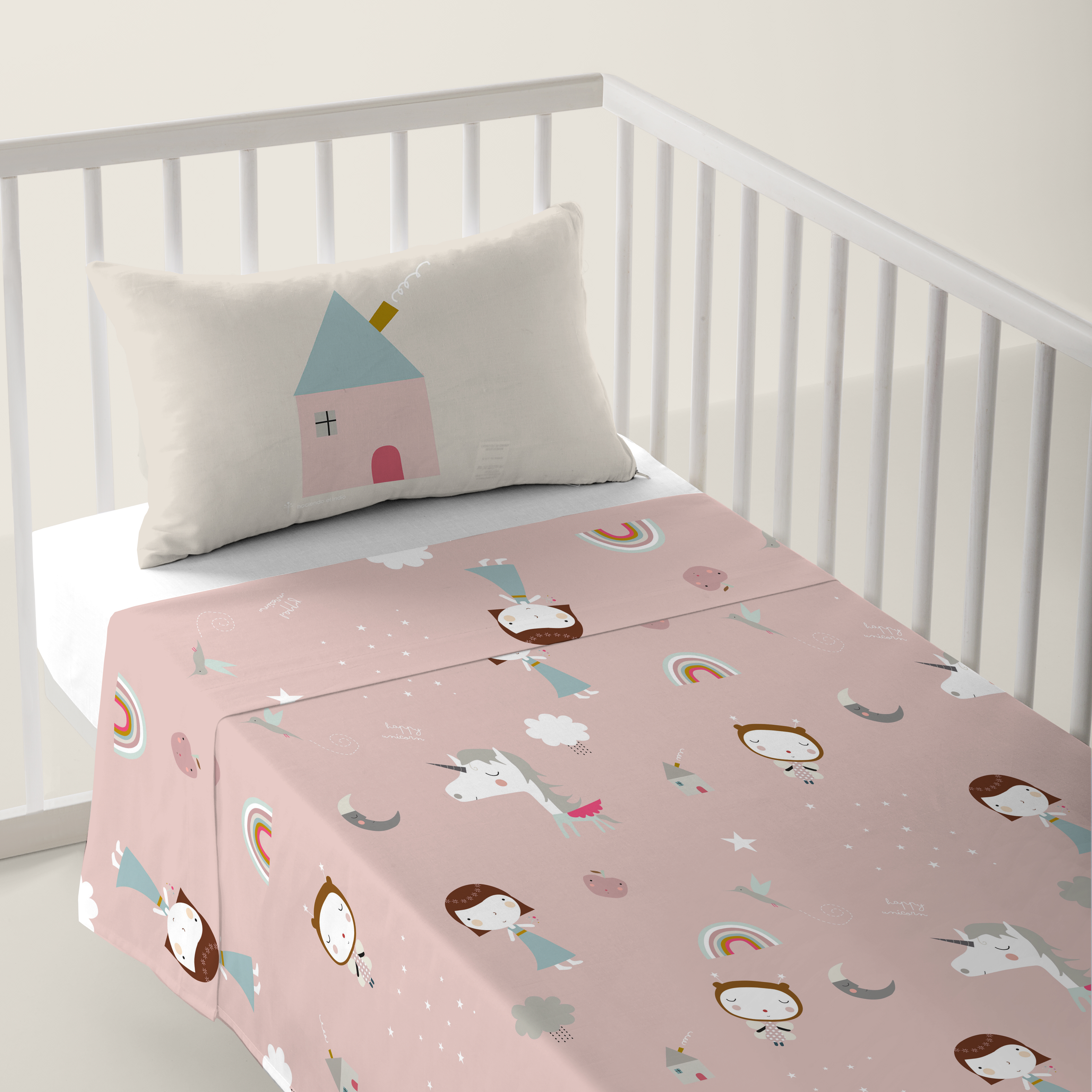HACIENDO EL INDIO - Juego de Sábanas Cuna Estampado 100% Algodón - Juego de 2 Piezas Incluye Sábana Encimera y 1 Funda de Almohada - 100x130/120x180 cm - 13 Modelos Disponibles - Fabricado en España