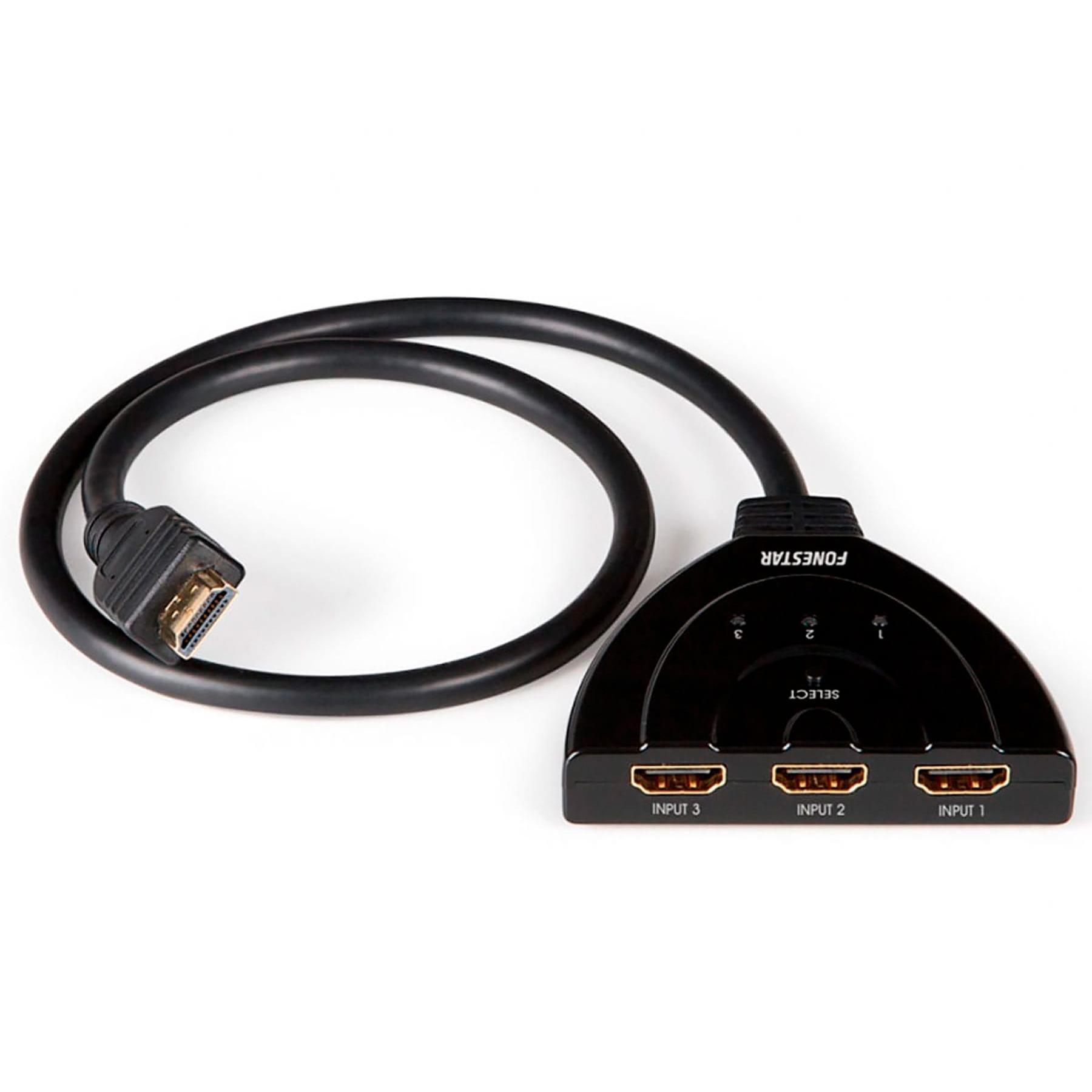 Fonestar - Selector bidireccional HDMI 3 a 1 Full HD FO-373 con conectores dorados y cable de 50 cm para computadoras y consolas