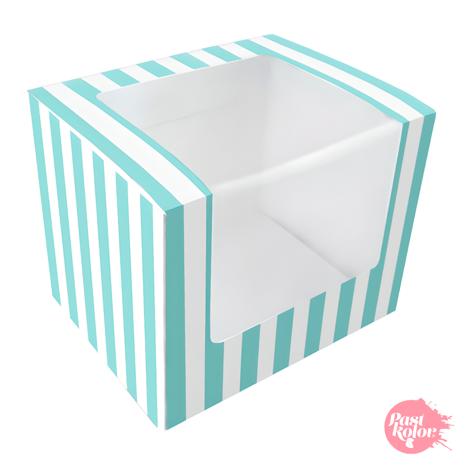 Caja Glotomania para Bollería con Ventana Blanca y Azul - 12.5x10x10 Cm