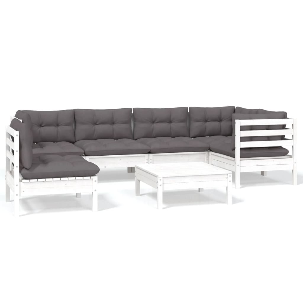 vidaXL Muebles de jardín 7 pzas con cojines blanco madera de pino