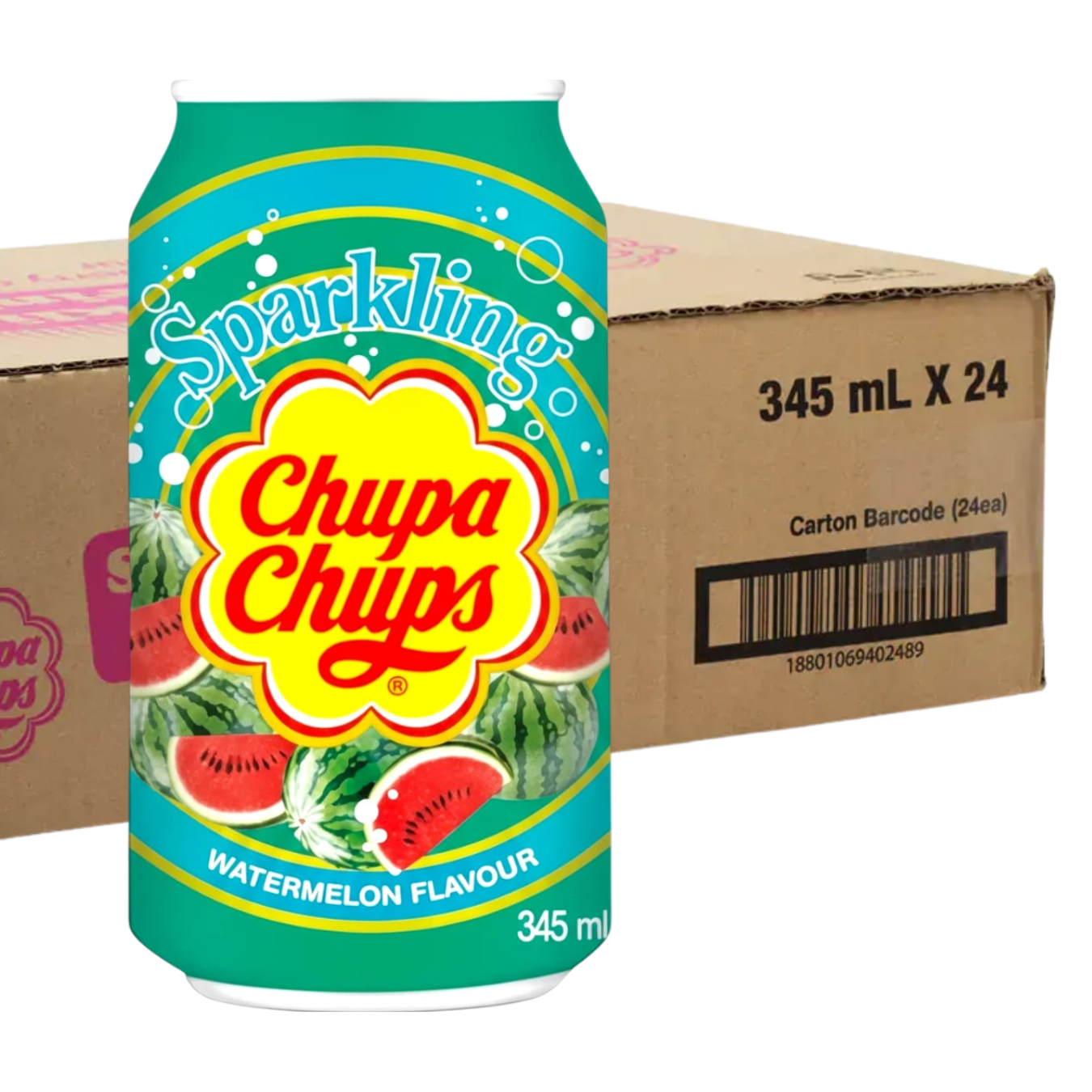 Caja de 24 bebidas Chupa Chups sabor sandía, latas de 345 ml