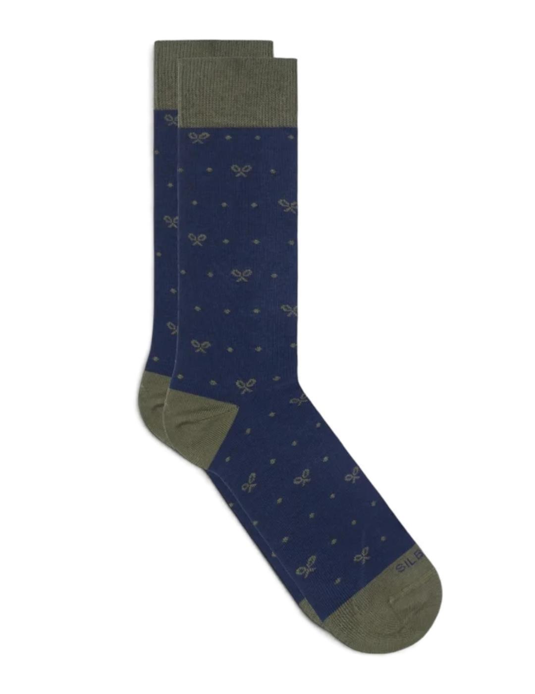 Calcetín alto Silbon motivos lunares verde para hombre