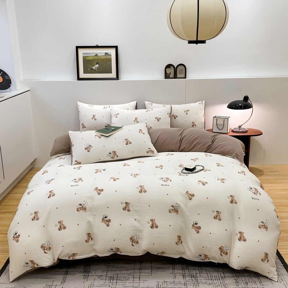 Juego de Funda Nórdica 4 Piezas-Ropa de Cama Algodón Lavado con Jacquard Elegante-Tacto Extra Suave, Varios Tamaño Disponible