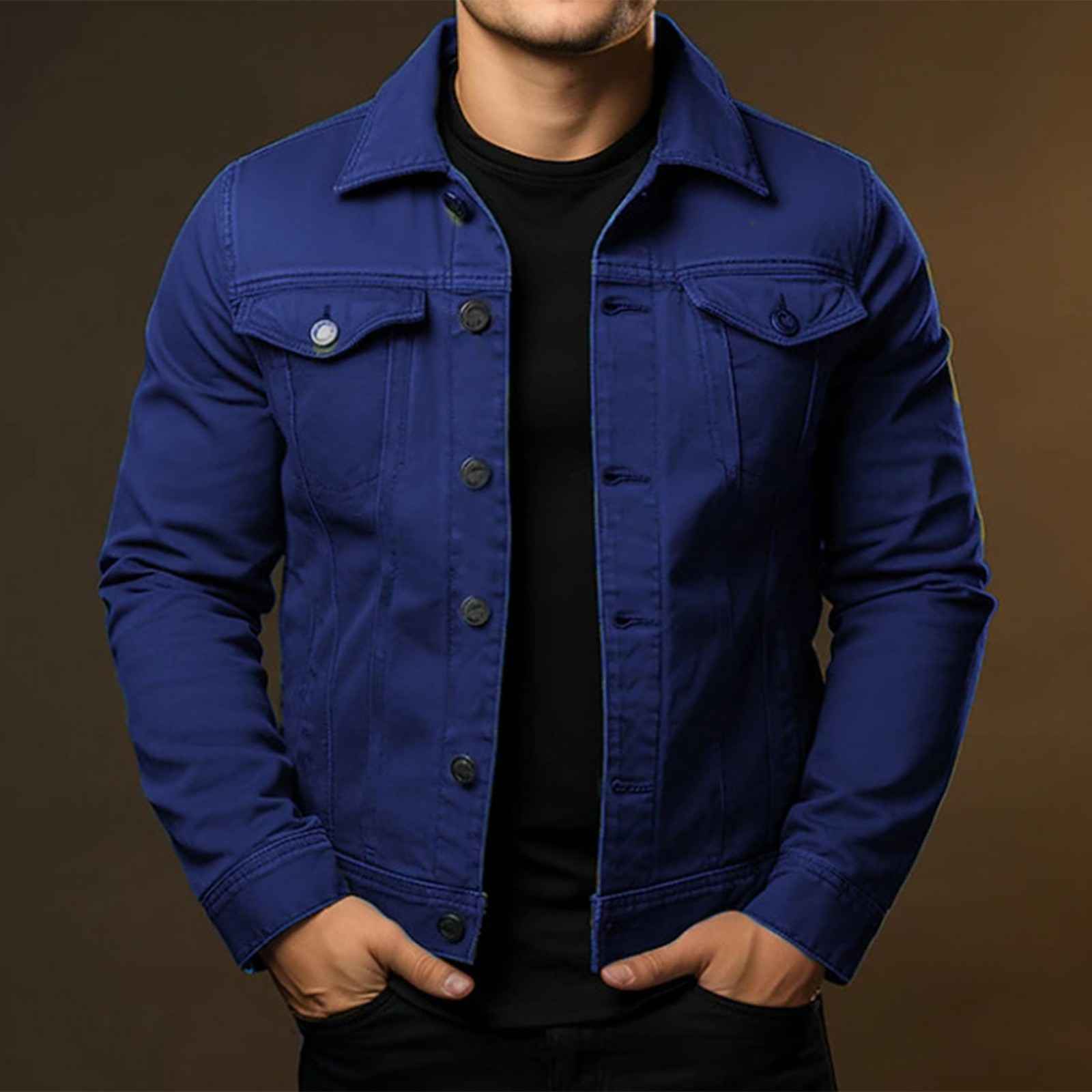 TK Chaqueta De Denim Para Hombre Casual Daily Wear Impermeable Estilo Clásico Abrigo Cálido De Otoño Con Cierre Simple Y Mangas Regulares