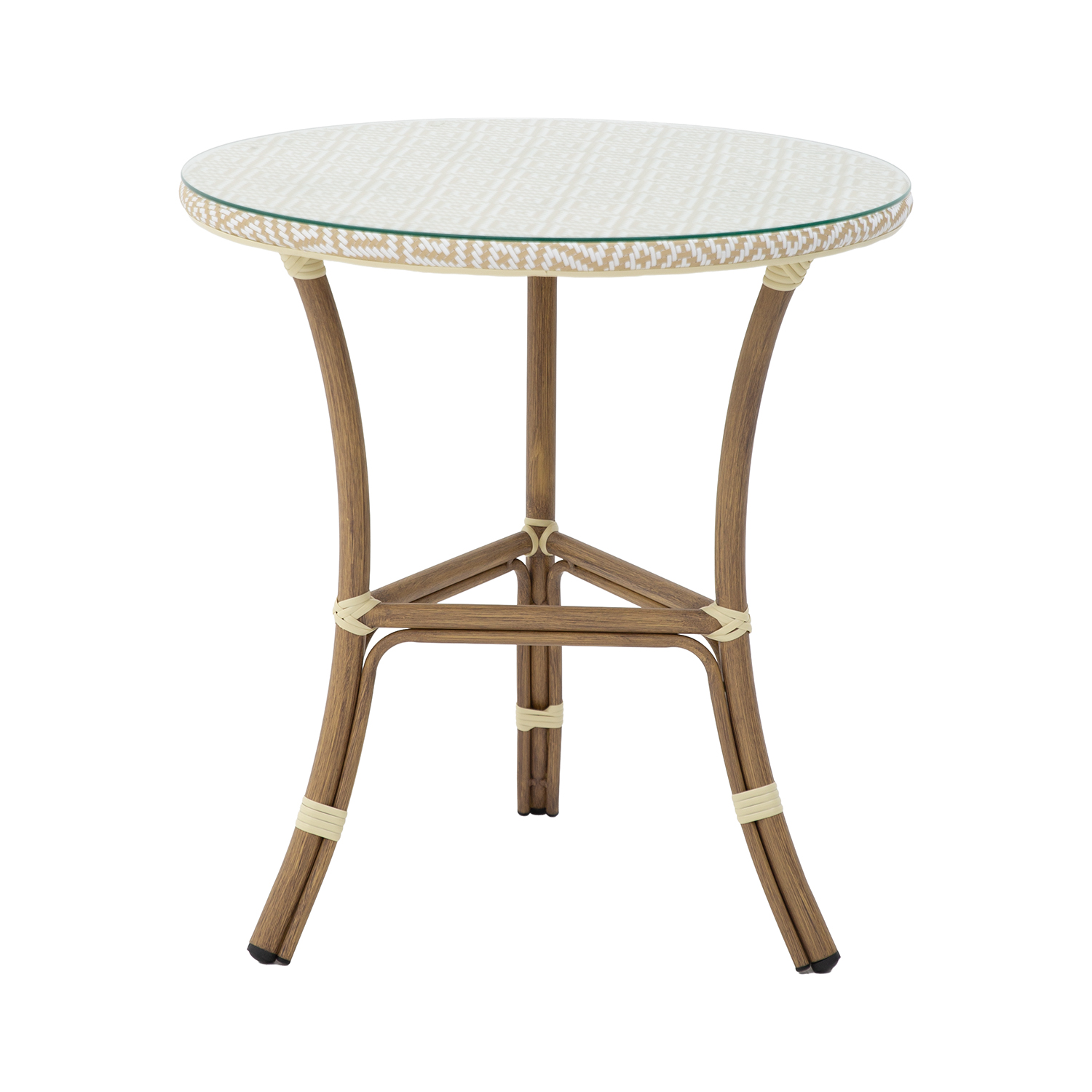Mesa exterior aluminio, textilene rombos beige y 74759, medidas 70x74 cm Fijalo