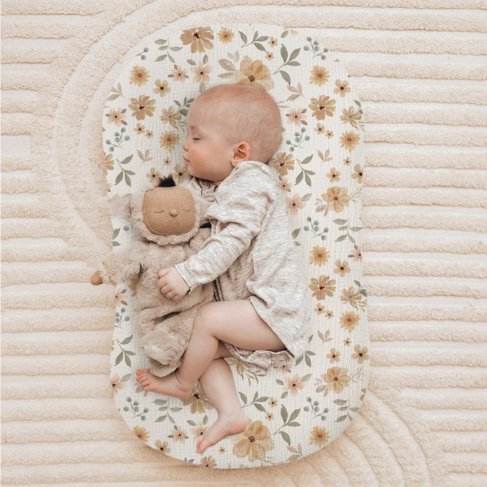 OmHO Cuna de bebé de hilo de algodón, muselina, útero biónico, antipresión, extraíble y lavable, agradable para la piel, cama mediana, cuna para bebé
