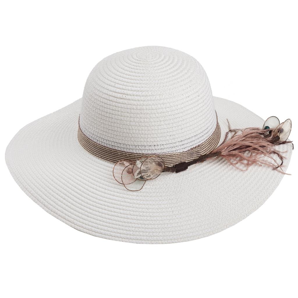 Wonderlust Deco - Sombrero de ala ancha blanco con adorno elegante 58cm Blanco 58cm