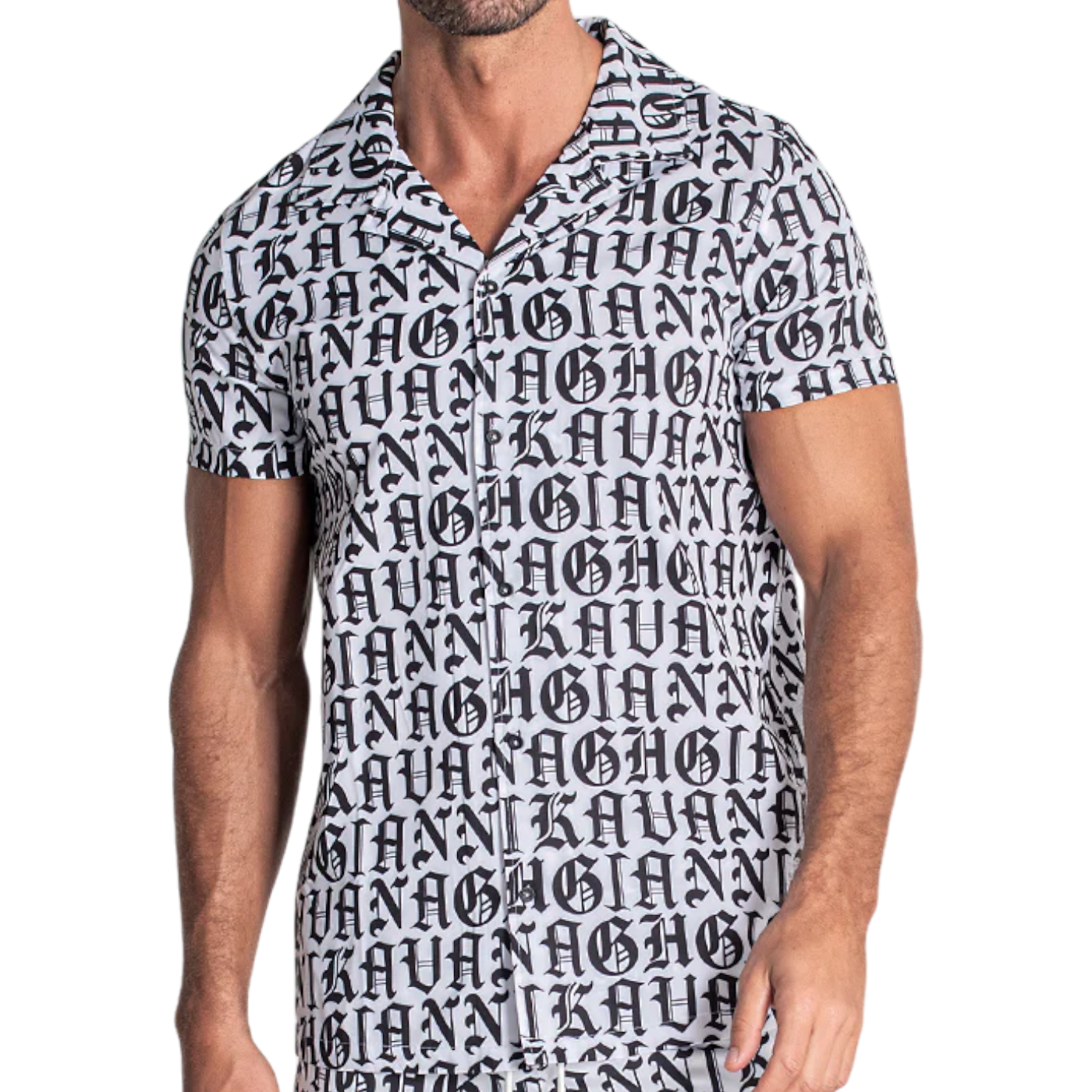 Camisa Gianni Kavanagh Hawaiana Message Blanco Hombre Moderno, Ropa casual 100% Poliéster