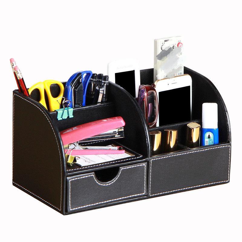 Organizador de Escritorio con 7 Compartimentos - Caja de Almacenaje Negro