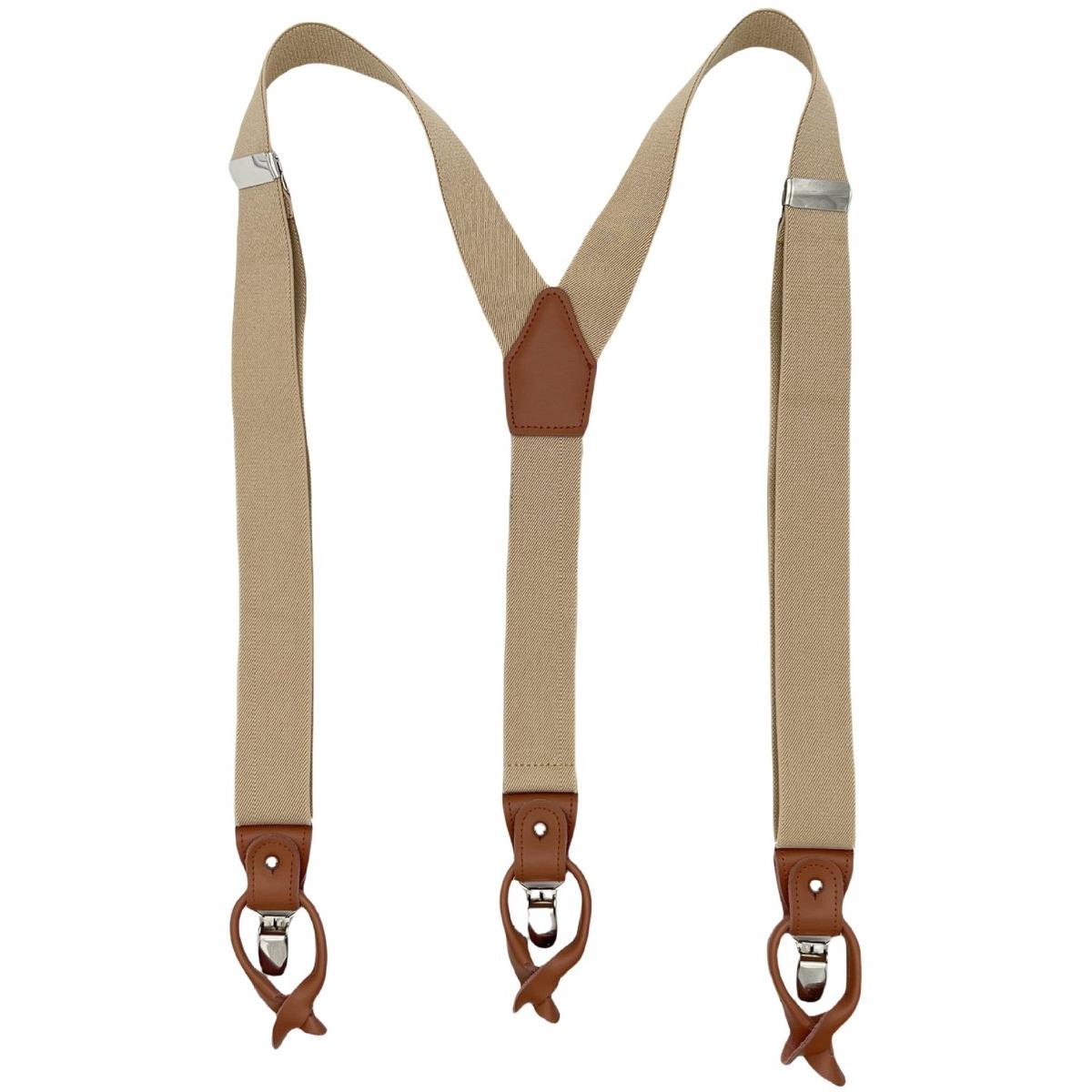 Verstelbare modieuze bretels voor heren: Voorzien van metalen clips, een 3,5 cm breed bandontwerp en een antislipconstructie met drie clips — geschikt voor dagelijks gebruik, formele gelegenheden en meer. 90–120 cm. Beige.