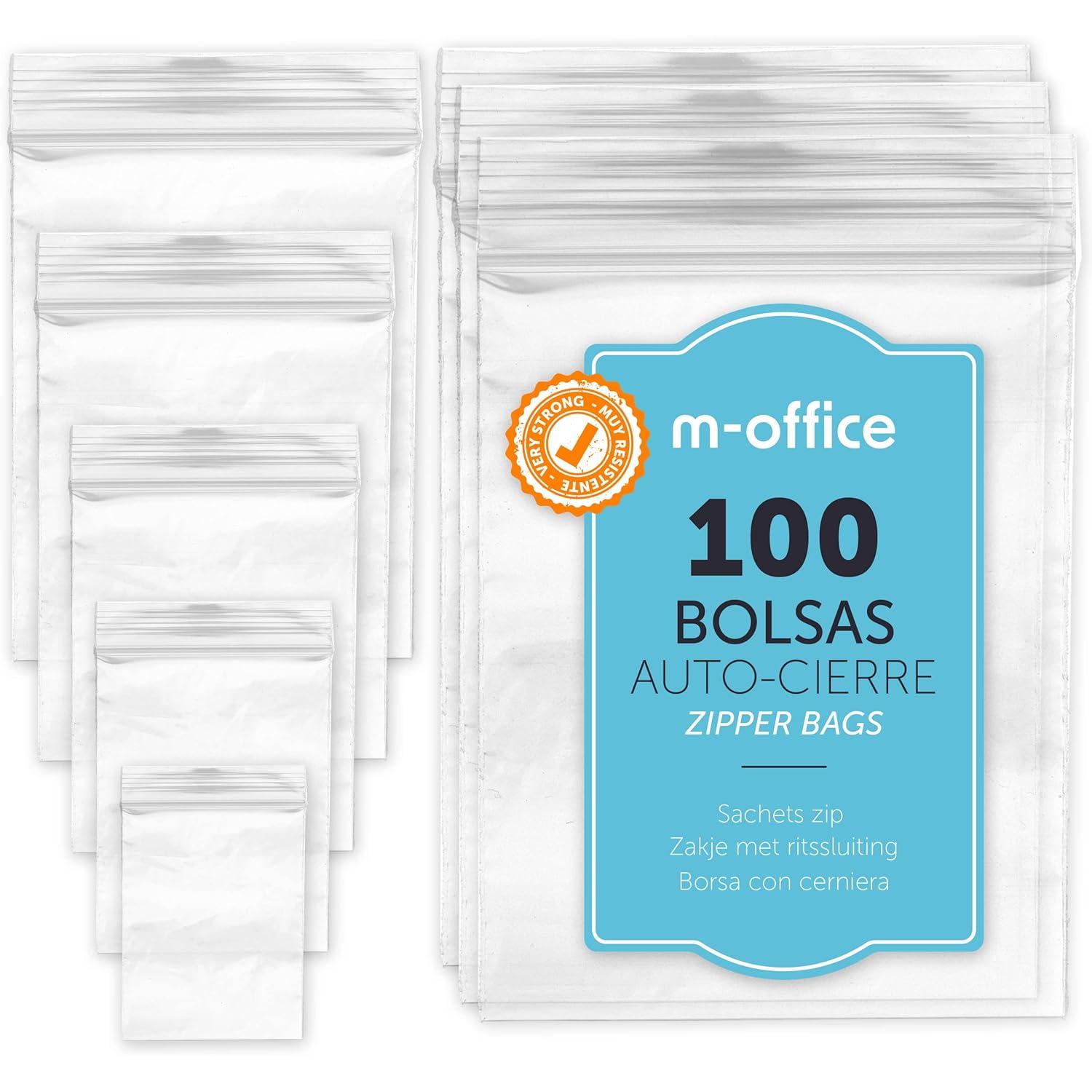 Bolsas con Cierre Hermético, Bolsas Zip de Plástico Transparentes Ideales para Congelar Alimentos, Guarda Documentos, Bolsas Reutilizables y de Conservación · m-office (230x320mm, 100unds)