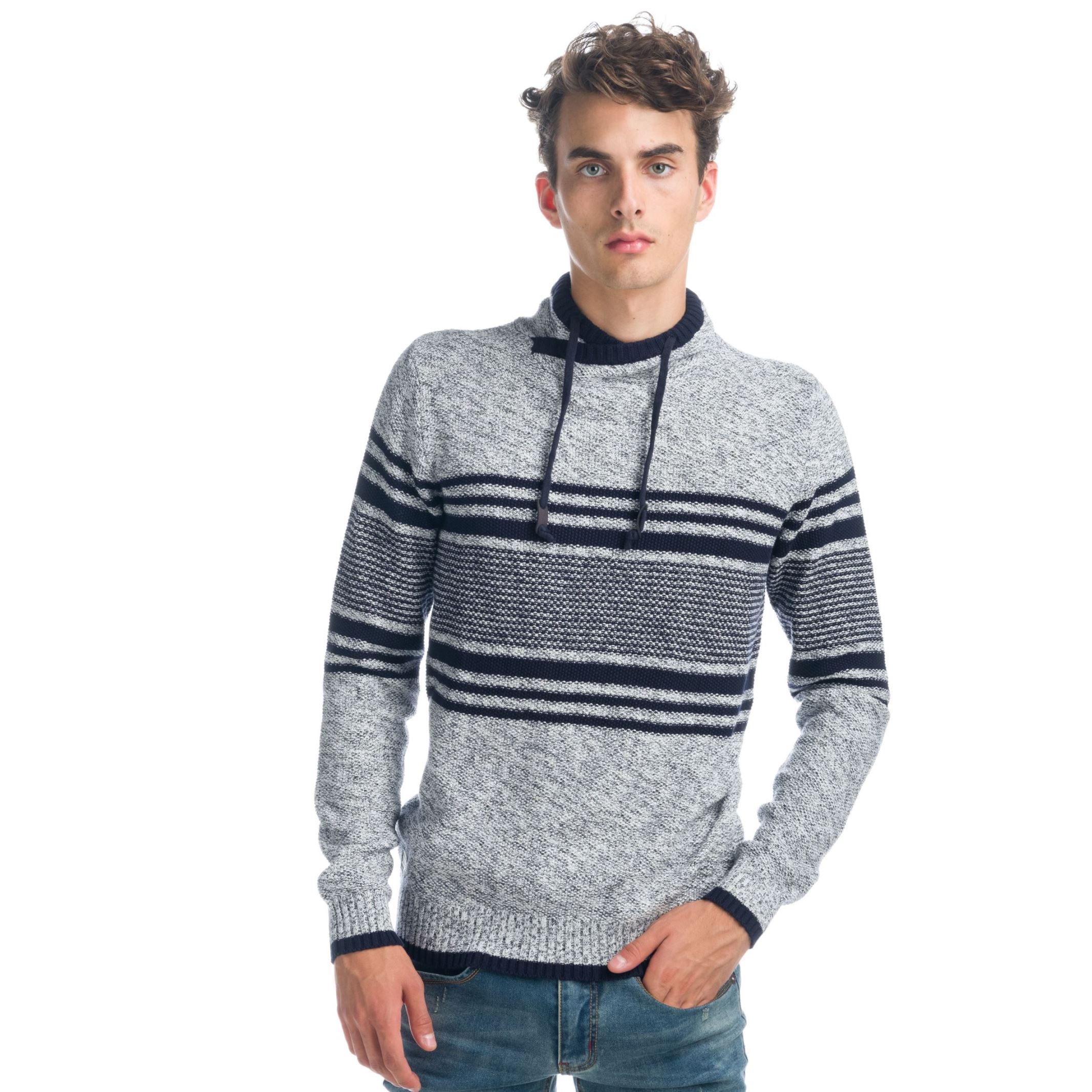 Koroshi - Jersey de punto rayas hombre cuello alto cruzado con cordón ajustable 100% algodón para look casual otoñal