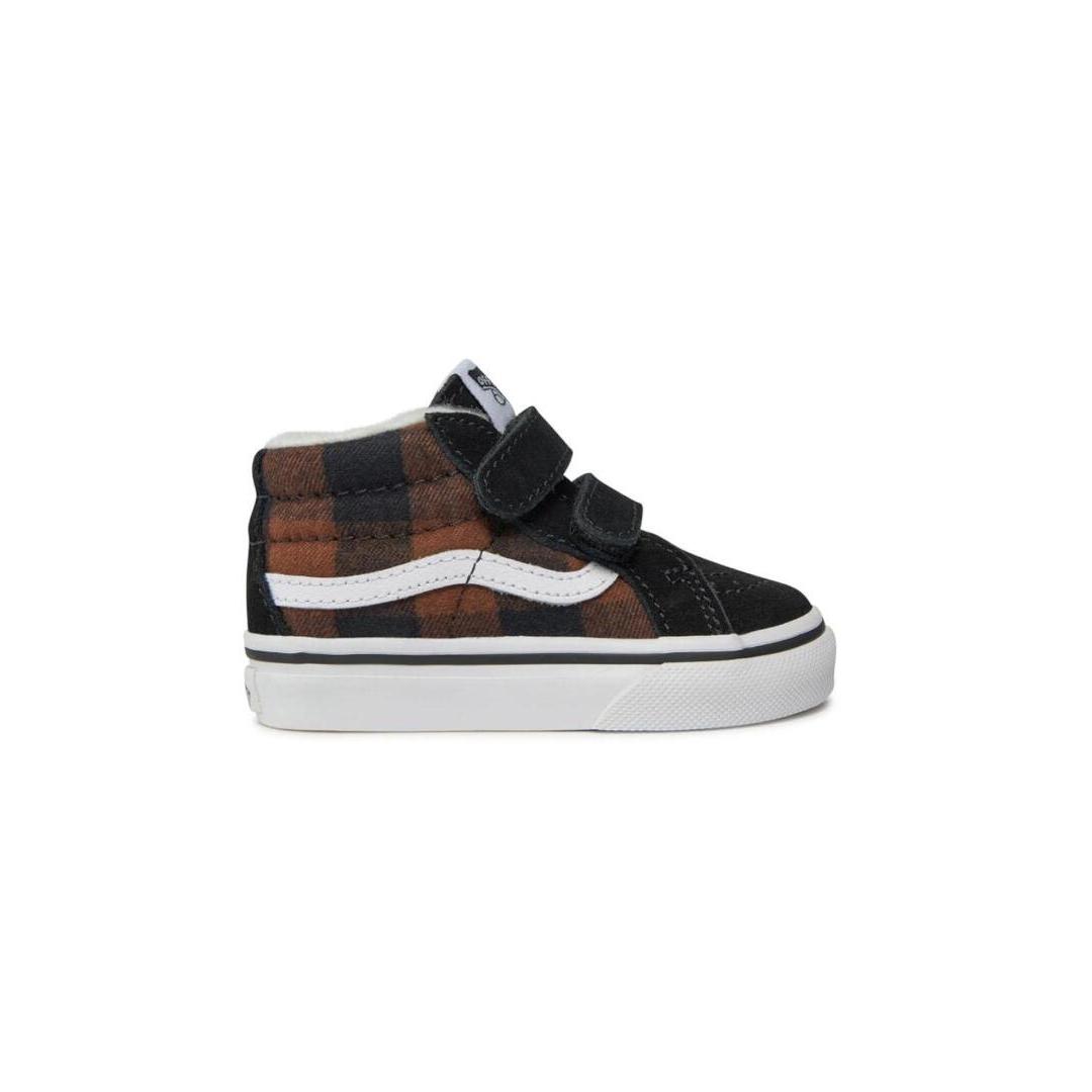 Zapatilla Baby Vans SK8-Mid Reissue V Negra Cuadro Marrón.