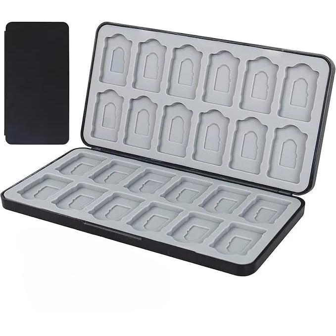 La Caja de almacenamiento de juegos está ajustada para tarjetas de juego Switch, with 24 ranuraspara tarjetas de juego Y 24 ranuraspara tarjetas Micro SD, Caja de tarjeta de juego 16,9 cm * 9 cm.