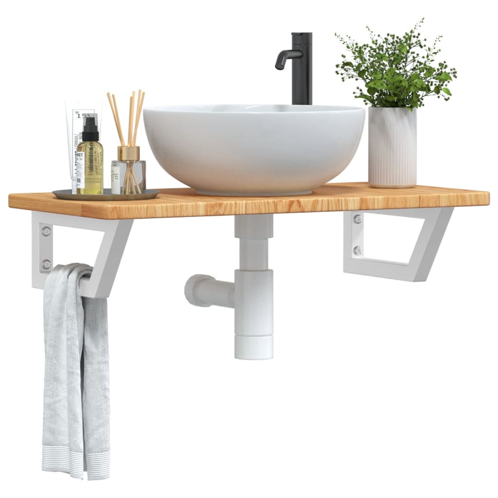 vidaXL Estante de lavabo de pared de acero y madera maciza de roble en color Marrón y negro/marrón claro y blanco/marrón oscuro y blanco y más | práctico organizador multiusos diseño compacto funcional